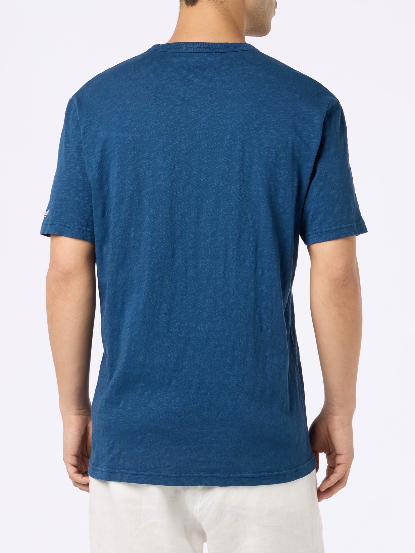 Shop Mc2 Saint Barth Man Blue Flamed Cotton T-shirt President With Embroidery