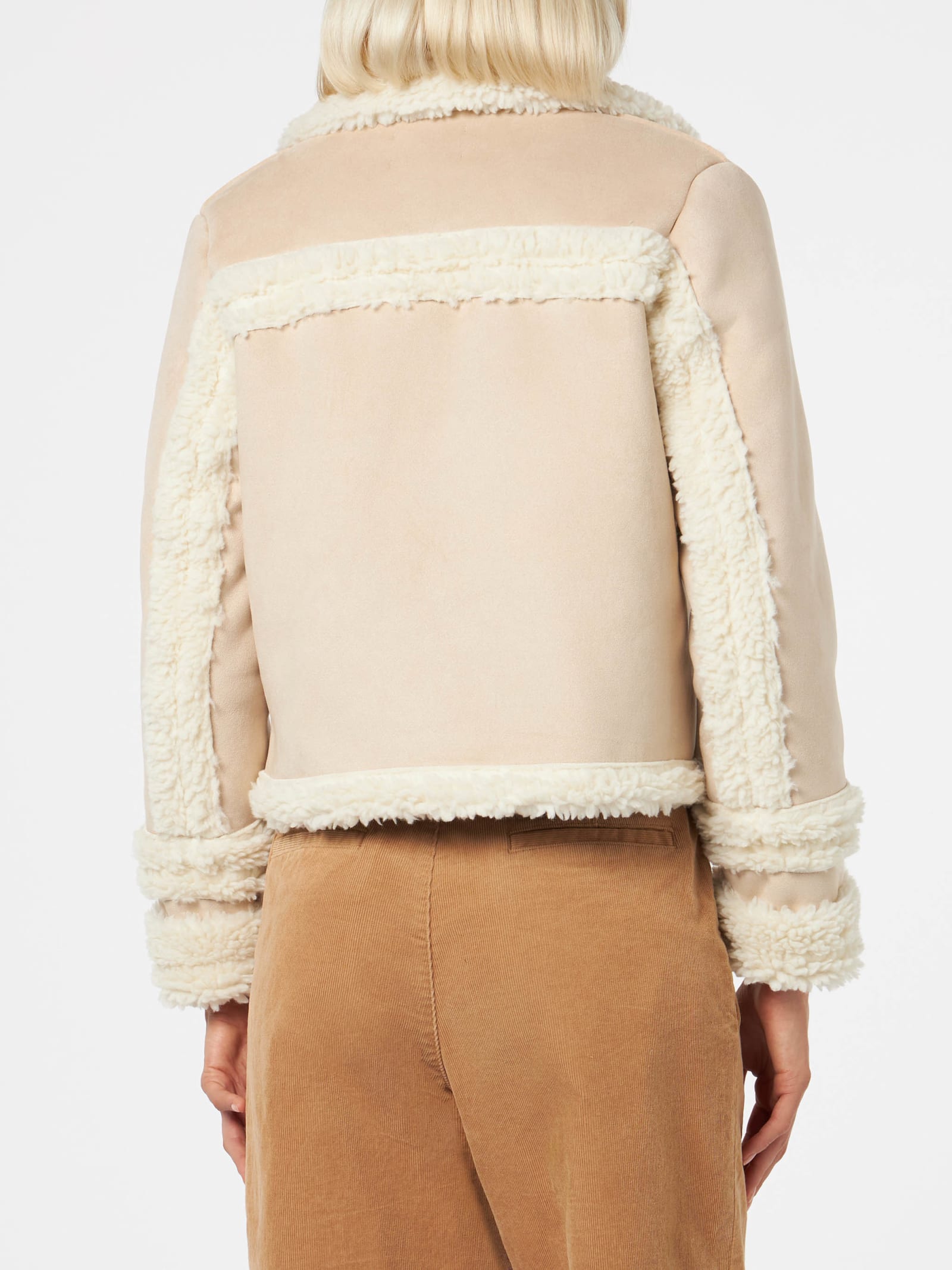 Shop Mc2 Saint Barth Woman Short Shearling-like Jacket In Beige