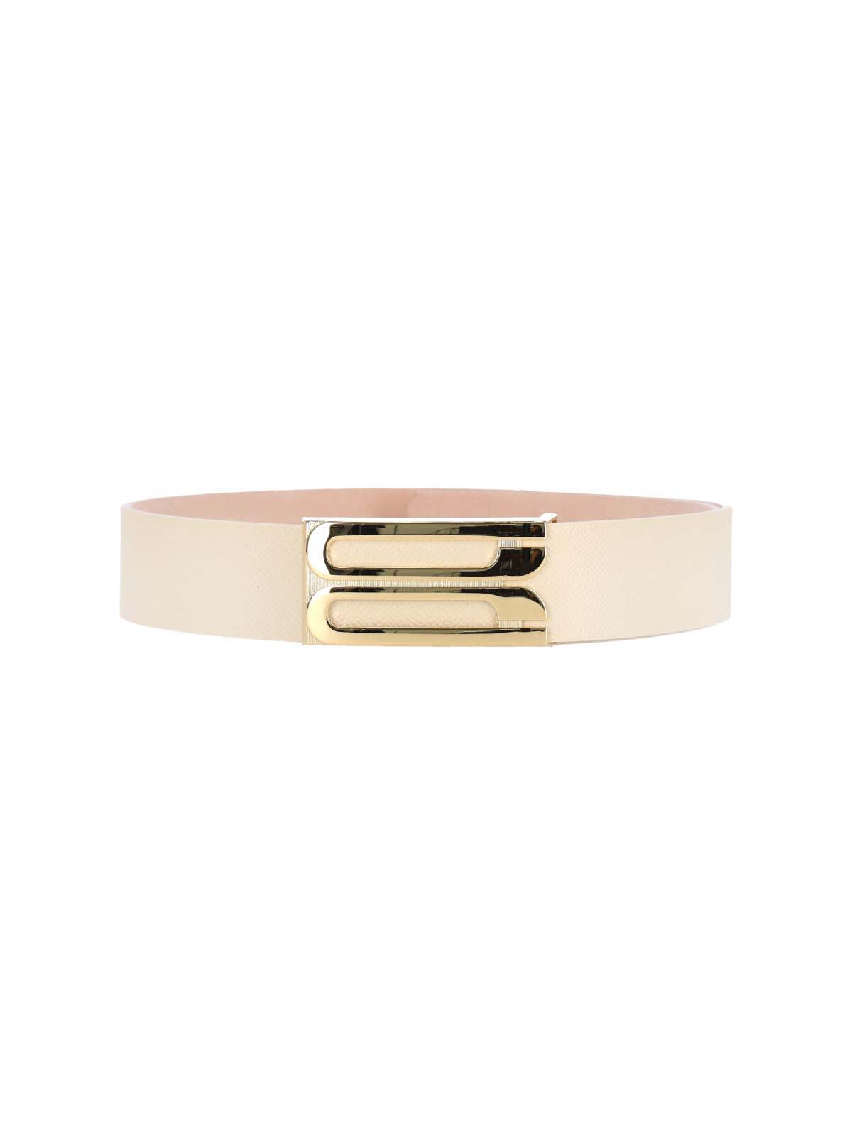Victoria Beckham Adjustable Length Metallic Buckle Smooth Finish Belts In Neutral
