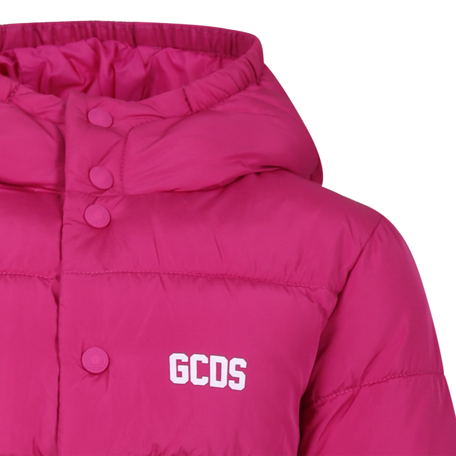 Shop Gcds Mini Fuchsia Down Jacket For Girl With Logo