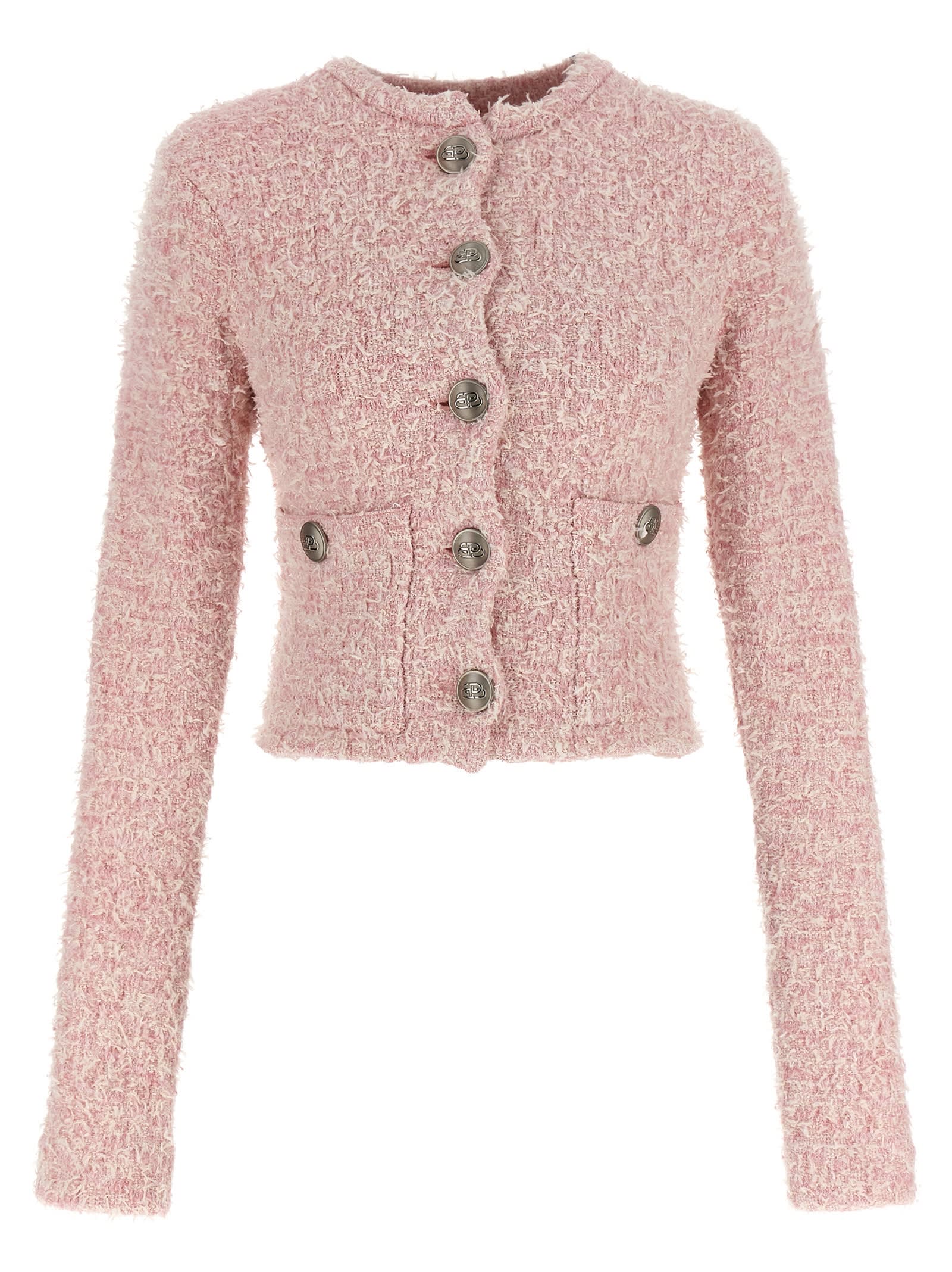 Shop Balenciaga Cropped Tweed Cardigan In Pink