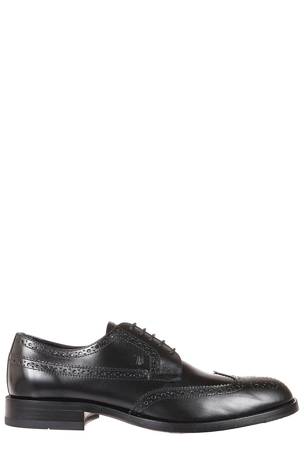 Tod's Classic Leather Brogue Shoes With Polished Finish In Black
