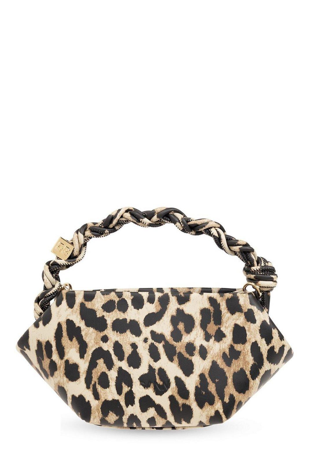 Ganni Mini Bou Leopard-print Tote Bag In Brown