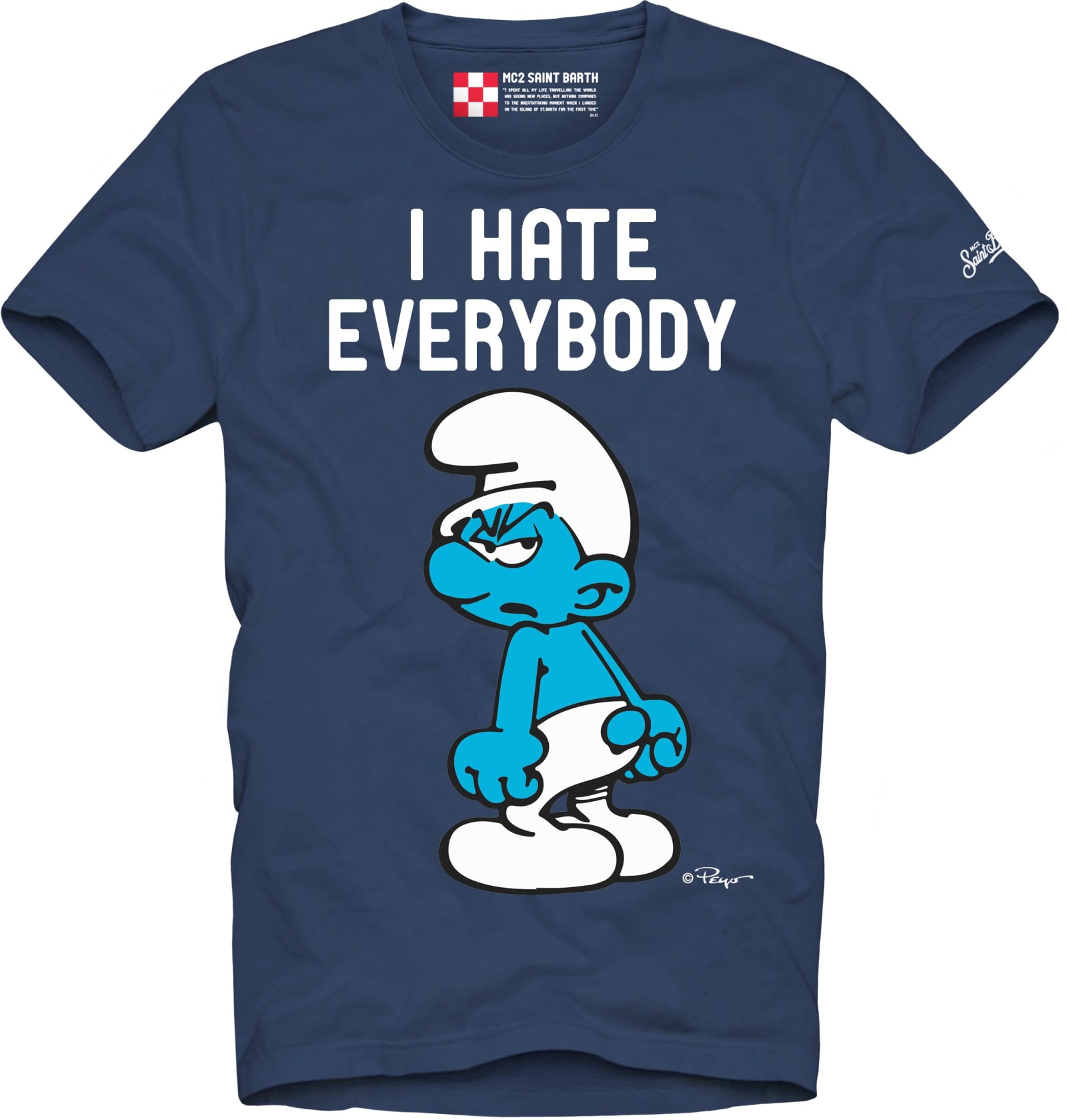 MC2 Saint Barth I Hate Everybody Printed Blue Navy T-shirt - The Smurfs Special Edition ®