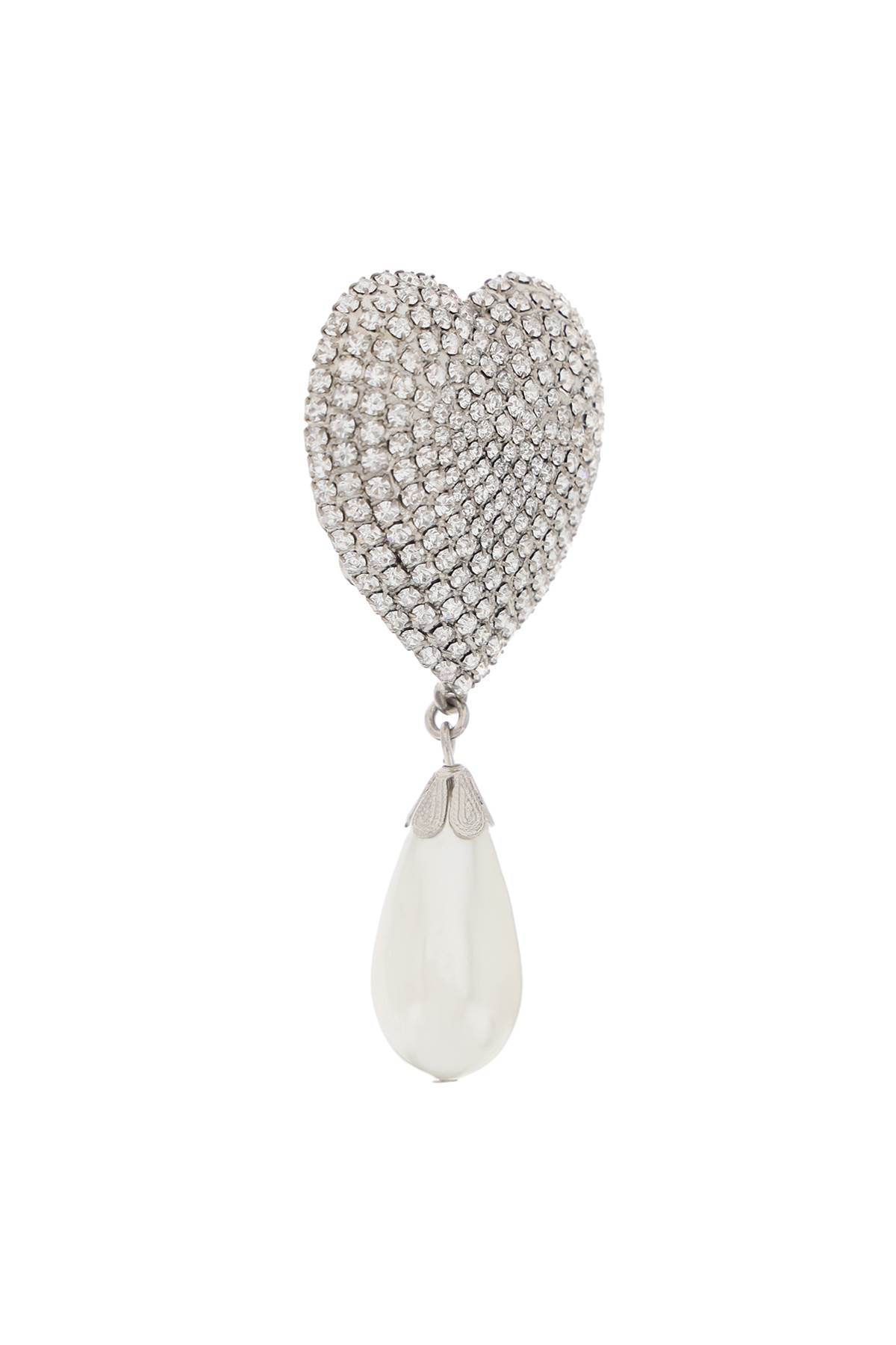 Alessandra Rich Heart Crystals And Pearl Earrings In Cry-silver