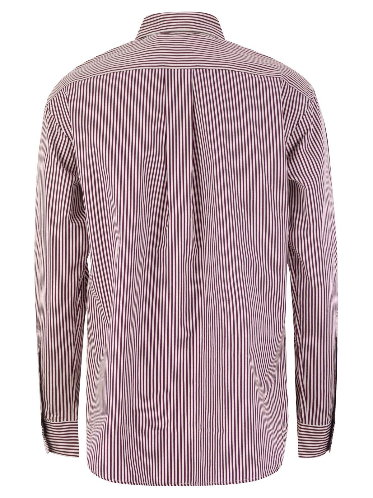 Shop Polo Ralph Lauren Relaxed Fit Pinstriped Shirt In Bianco/bordeaux