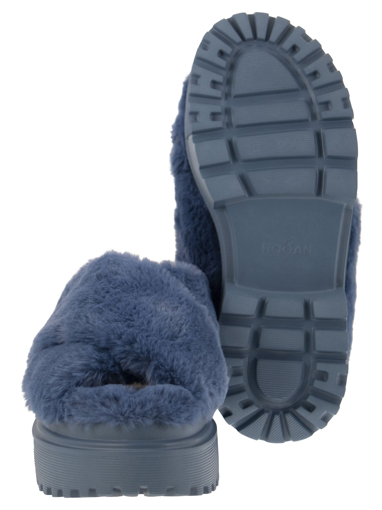 Shop Hogan Faux Fur Sandal In Bluette