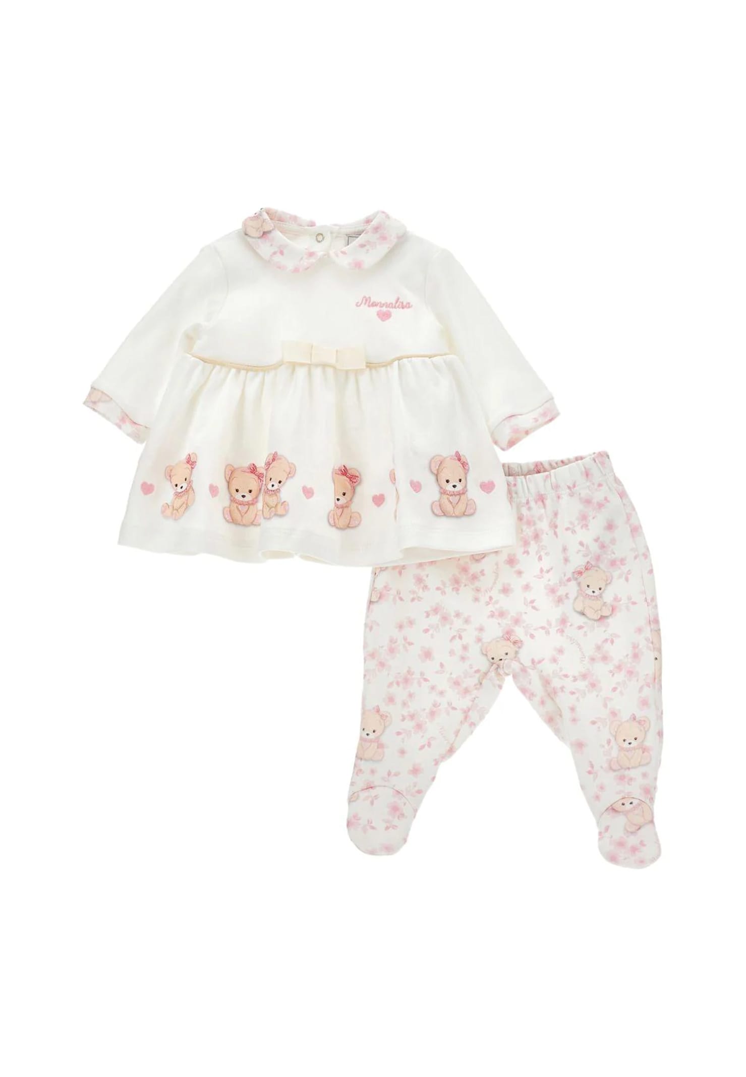 Monnalisa Ivory Birth Set For Baby Girl With Teddy Bears In White