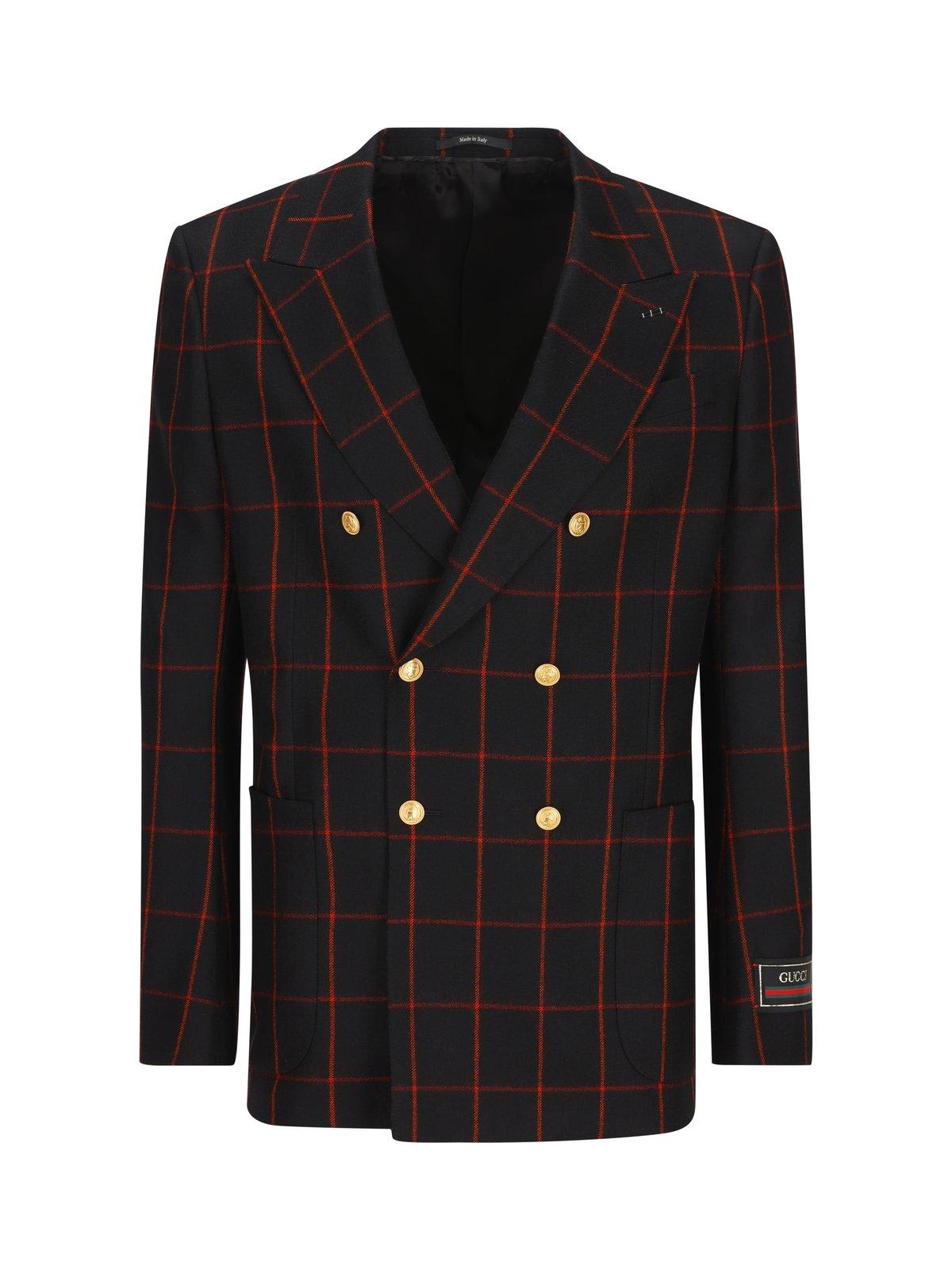 Gucci Men Double-breasted Check Blazer