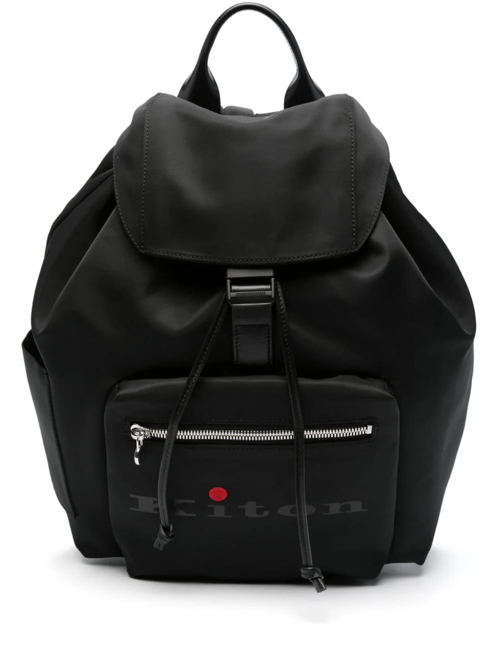 Shop Kiton Black Canvas Backpack With Logo