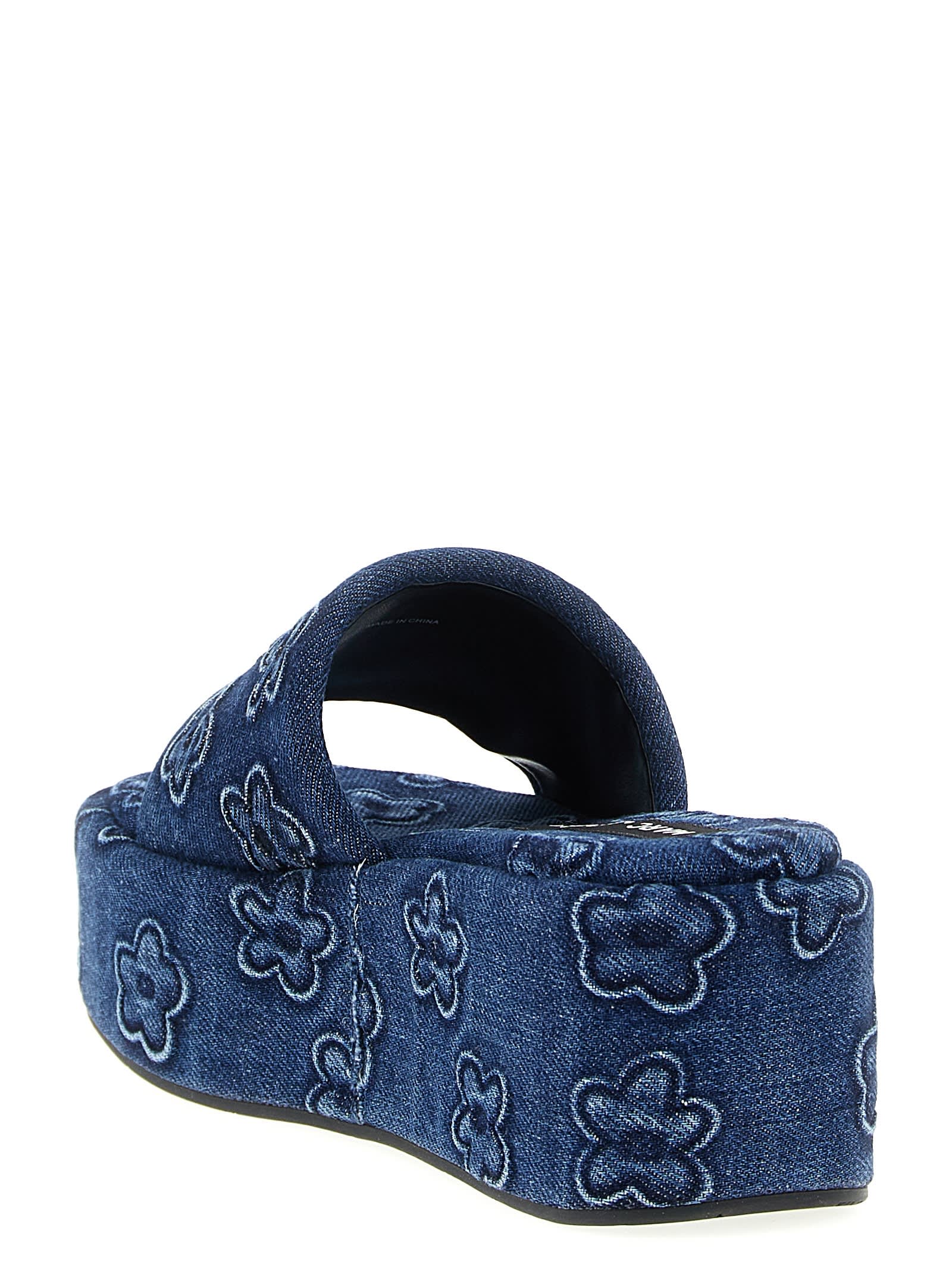 Marc Jacobs The Puffy Daisy Denim Platform Sandal Slides In Blue