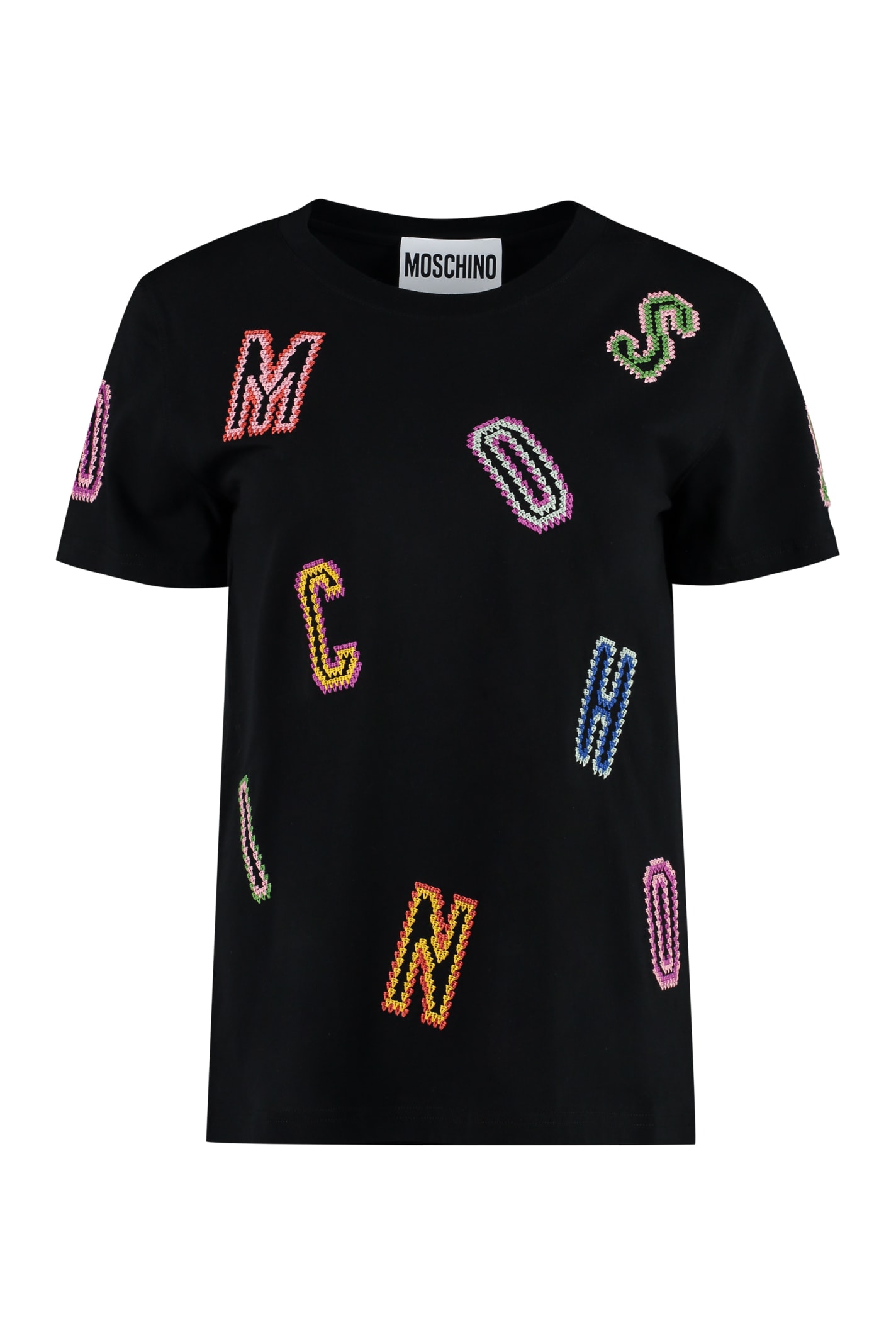 MOSCHINO EMBROIDERED COTTON T-SHIRT