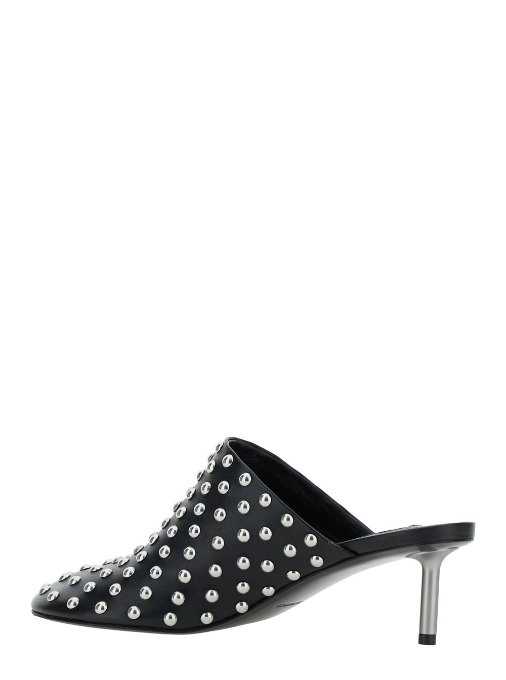 Jil Sander Black Mules With Low Heel And All-over Stud Embellishments In Leather Woman In Black