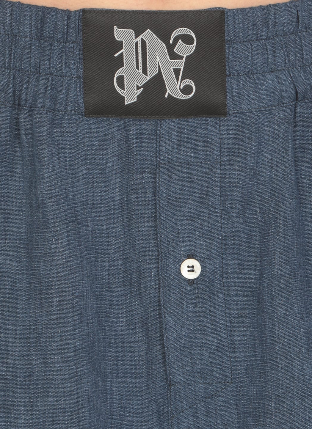 Shop Palm Angels Monogram Linen Shorts In Blue