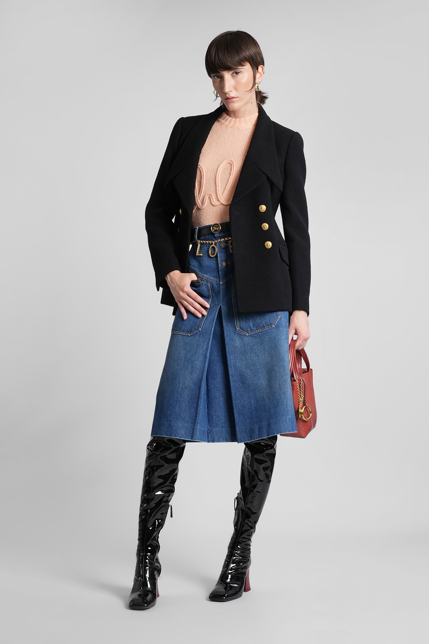 Chloé Button-front Denim Midi Skirt With Patch Pockets In Blue