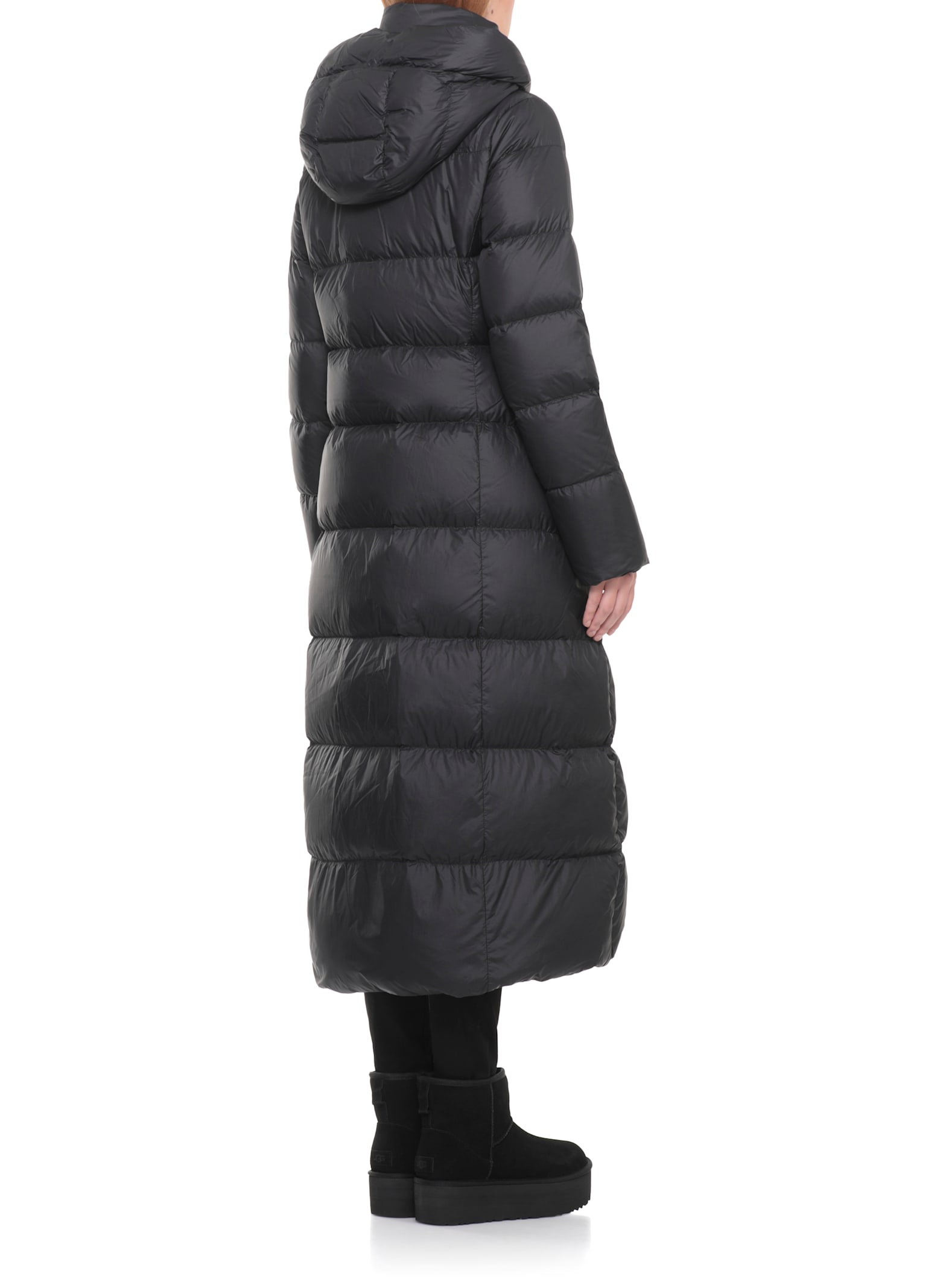 Canada Goose Padded Long Coat With Hood And Pockets In Black
