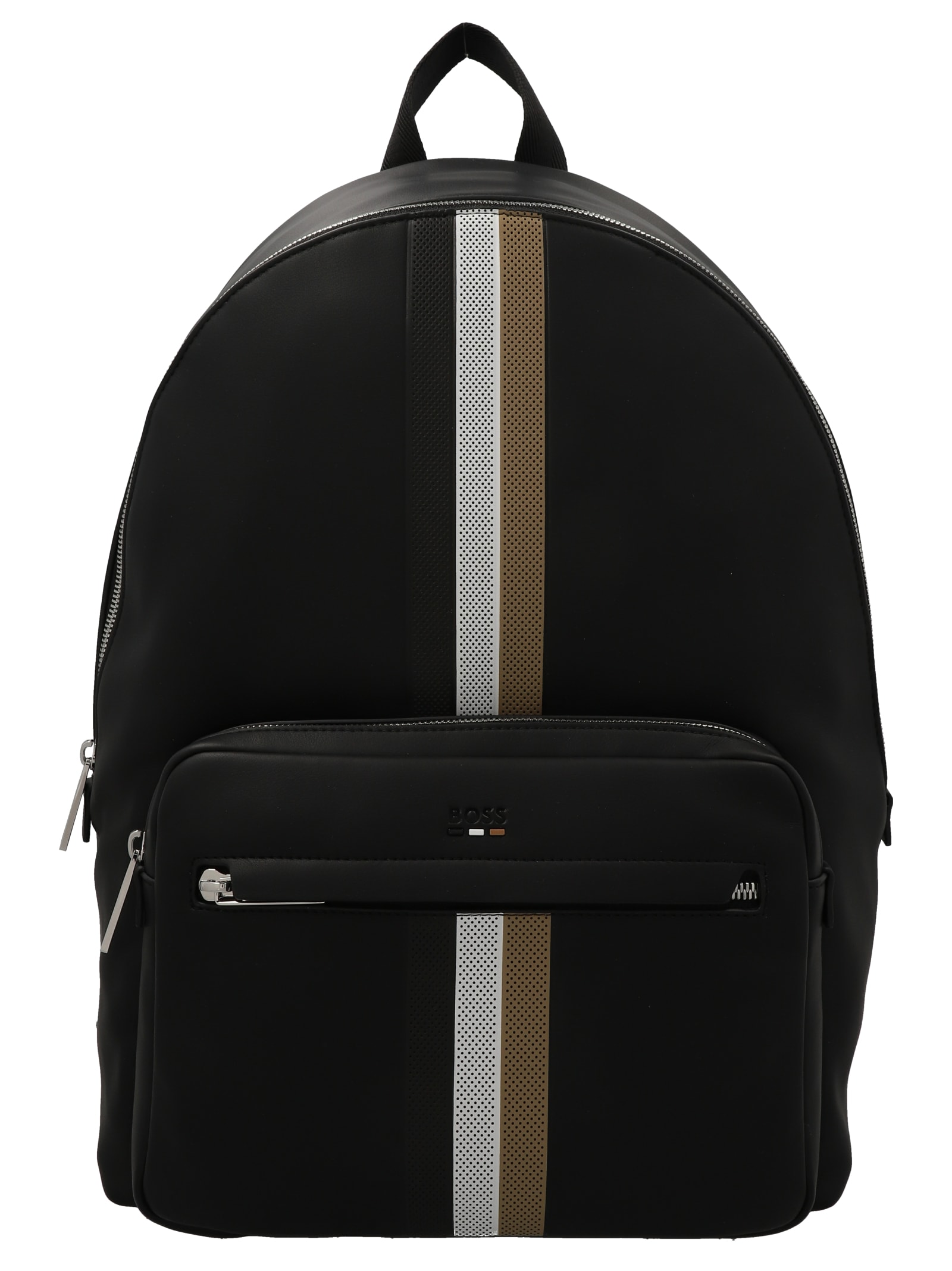 Hugo Boss Faux-leather Backpack With Signature-stripe Trim In Black