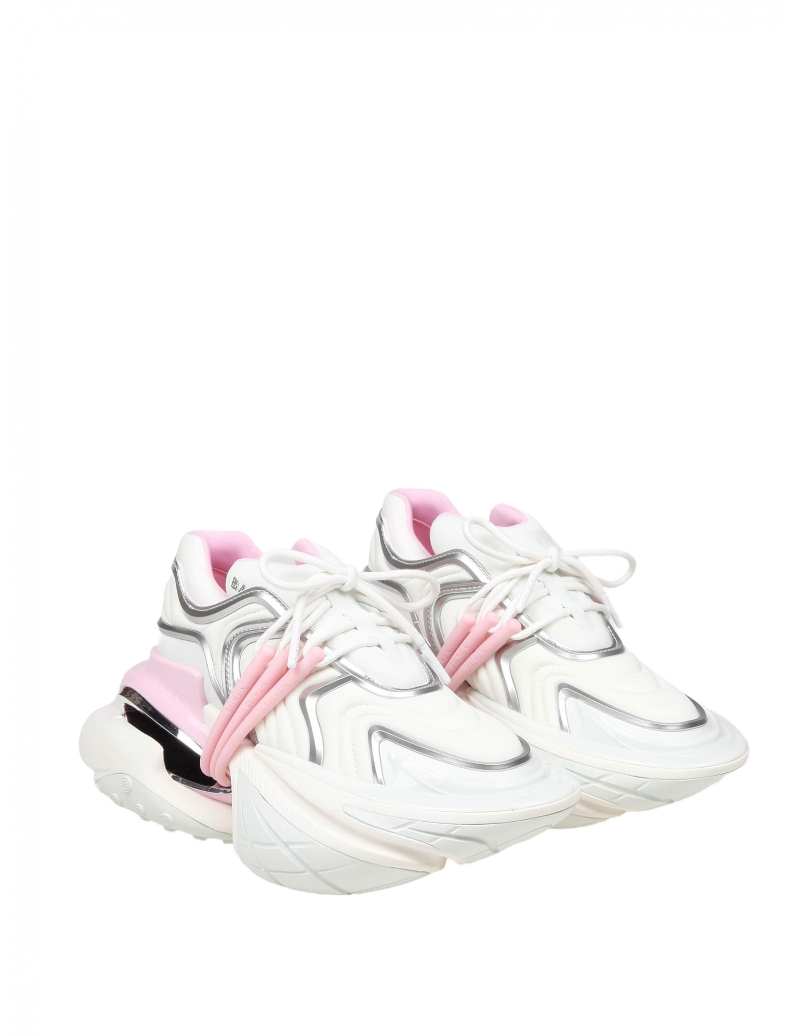 Shop Balmain Unicorn Wave Sneakers In White And Pink Neoprene In Rose/blanc