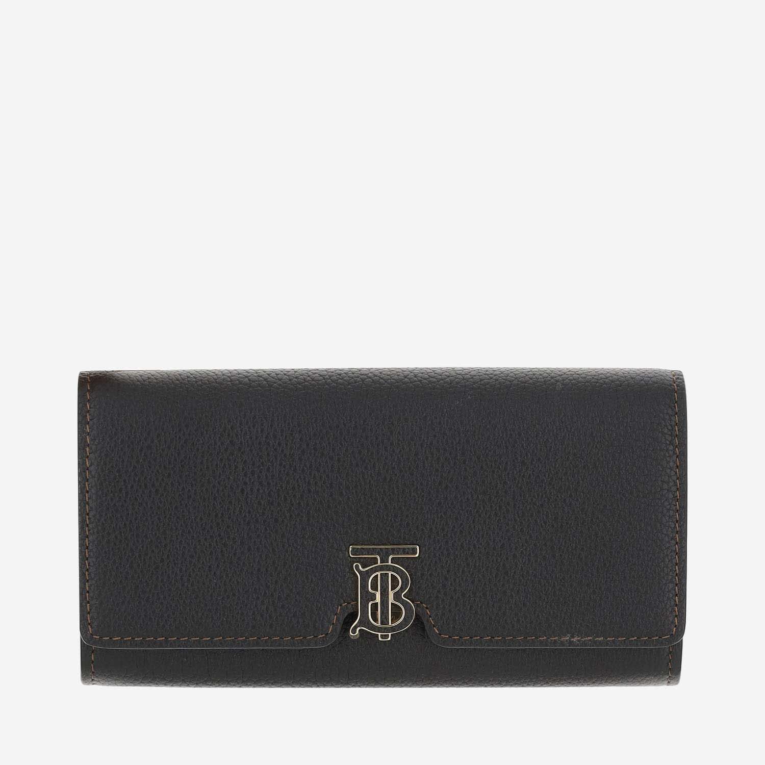 Burberry Continental Tb Leather Wallet In Black