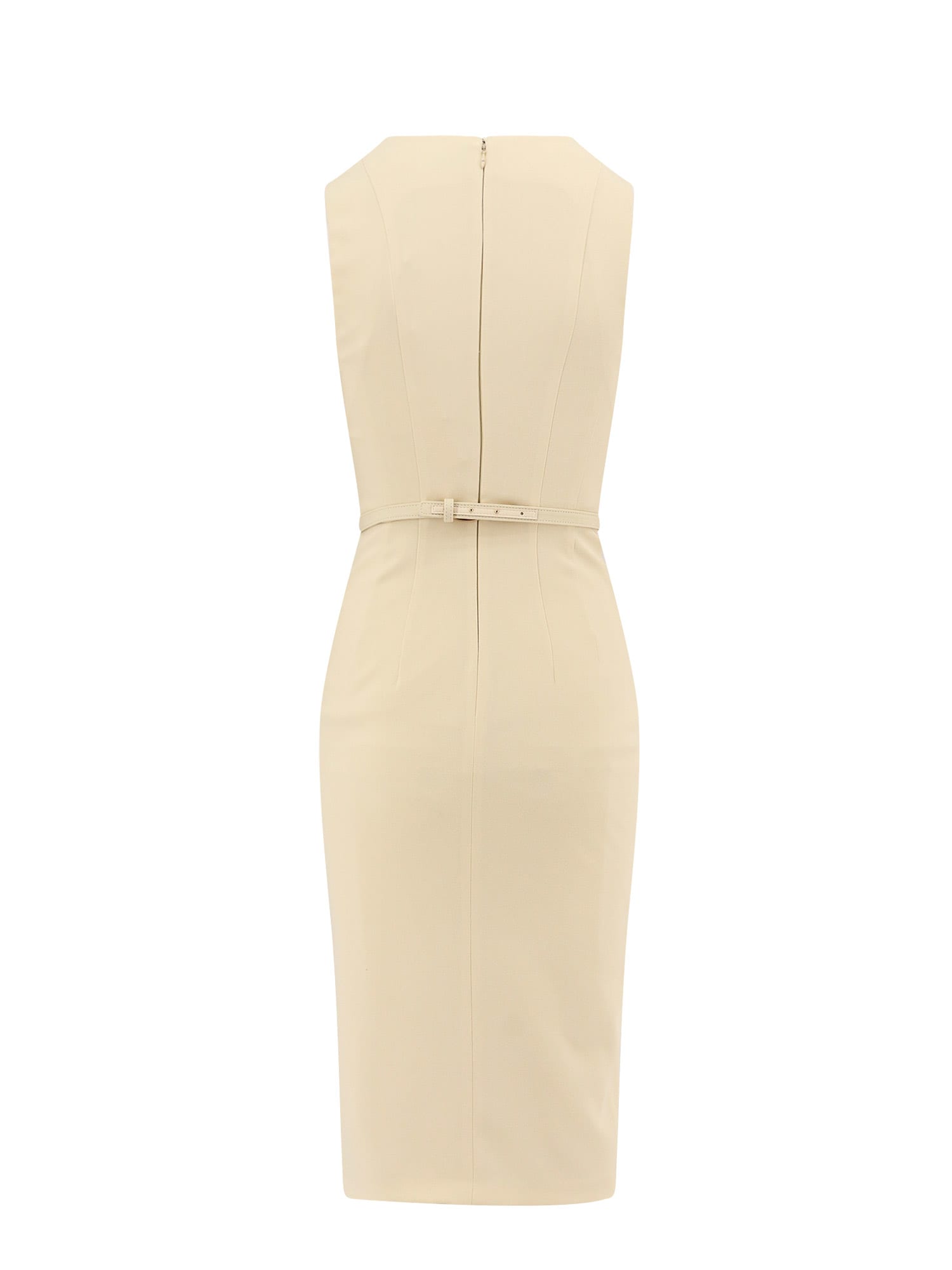 Elisabetta Franchi Crepe Bustier Dress With Contrasting Topstitching In Beige