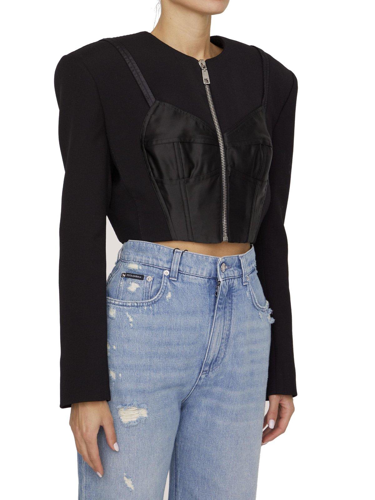 Shop Dolce & Gabbana Round Neck Cropped Jacket In Black