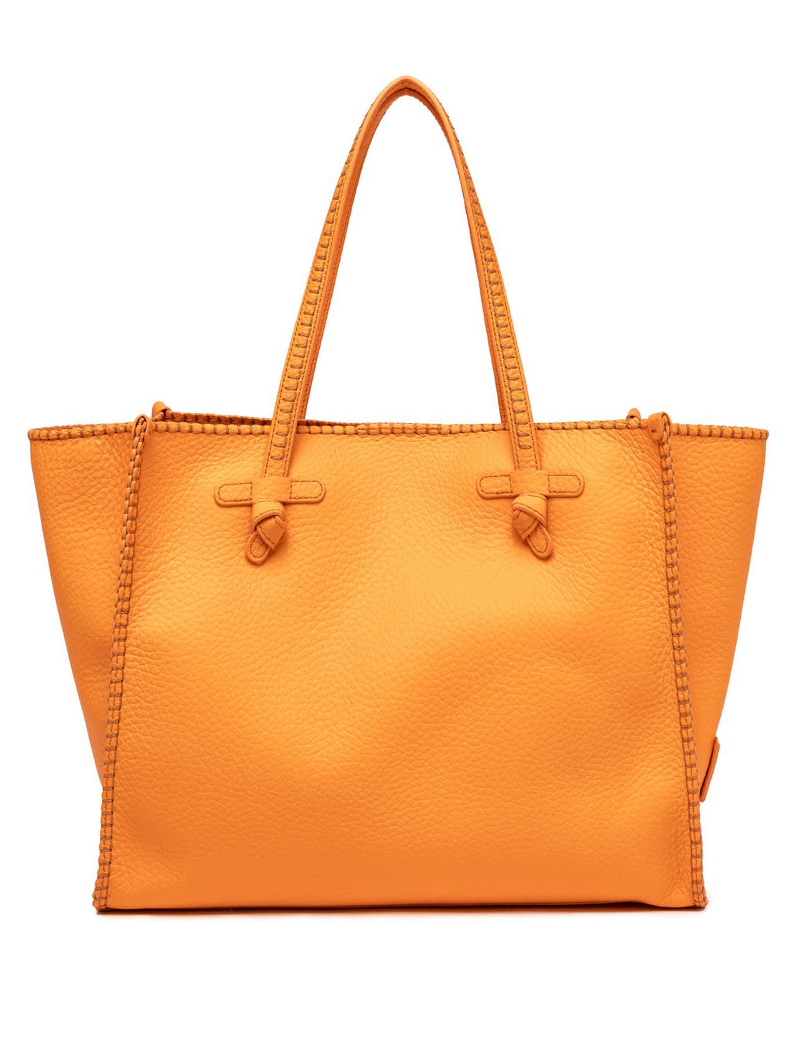 Shop Gianni Chiarini Orange Soft Leather Shopping Bag In Flame Orange