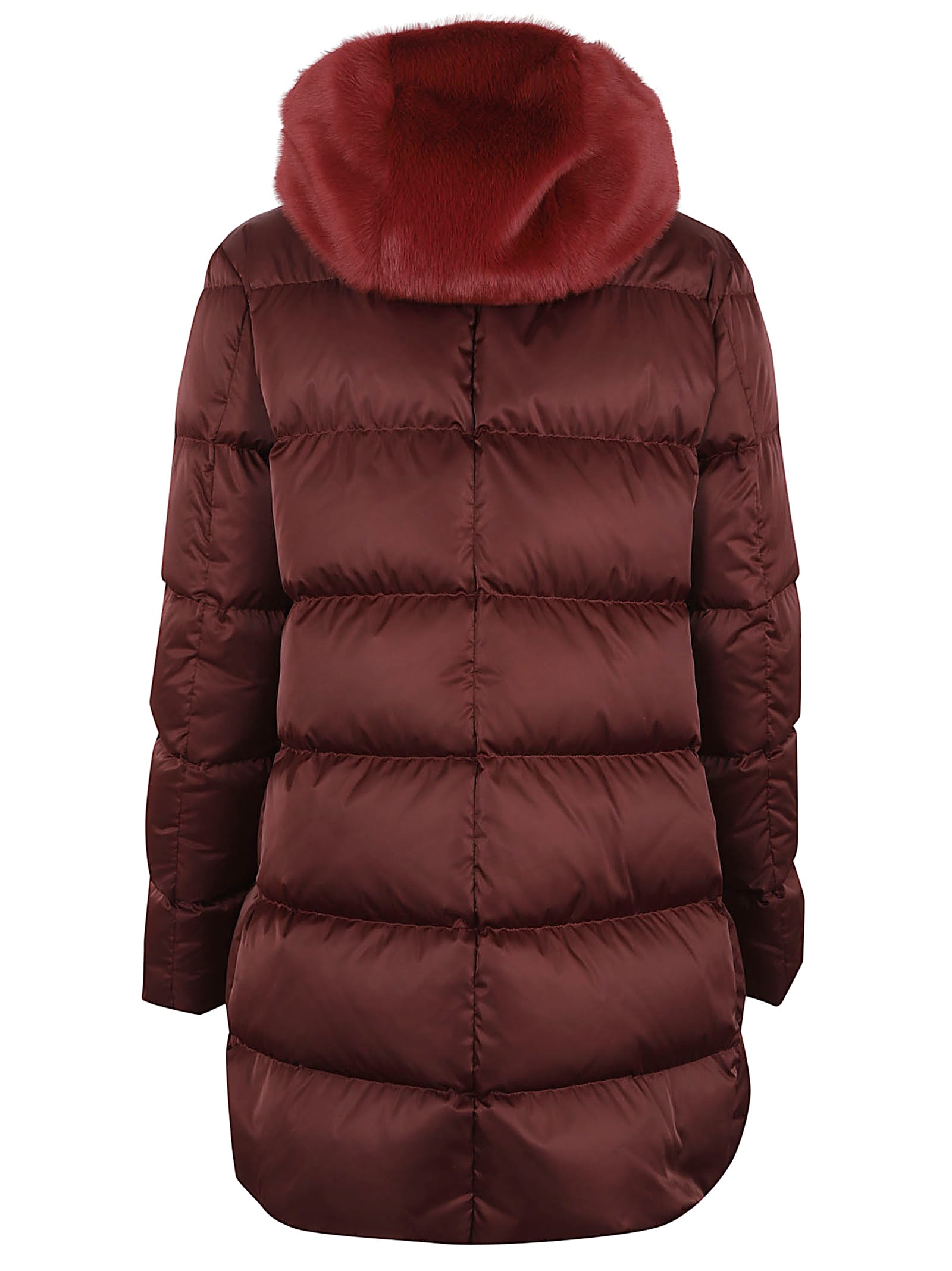 Herno A-shape In Satin With Faux Fur Bib In Red