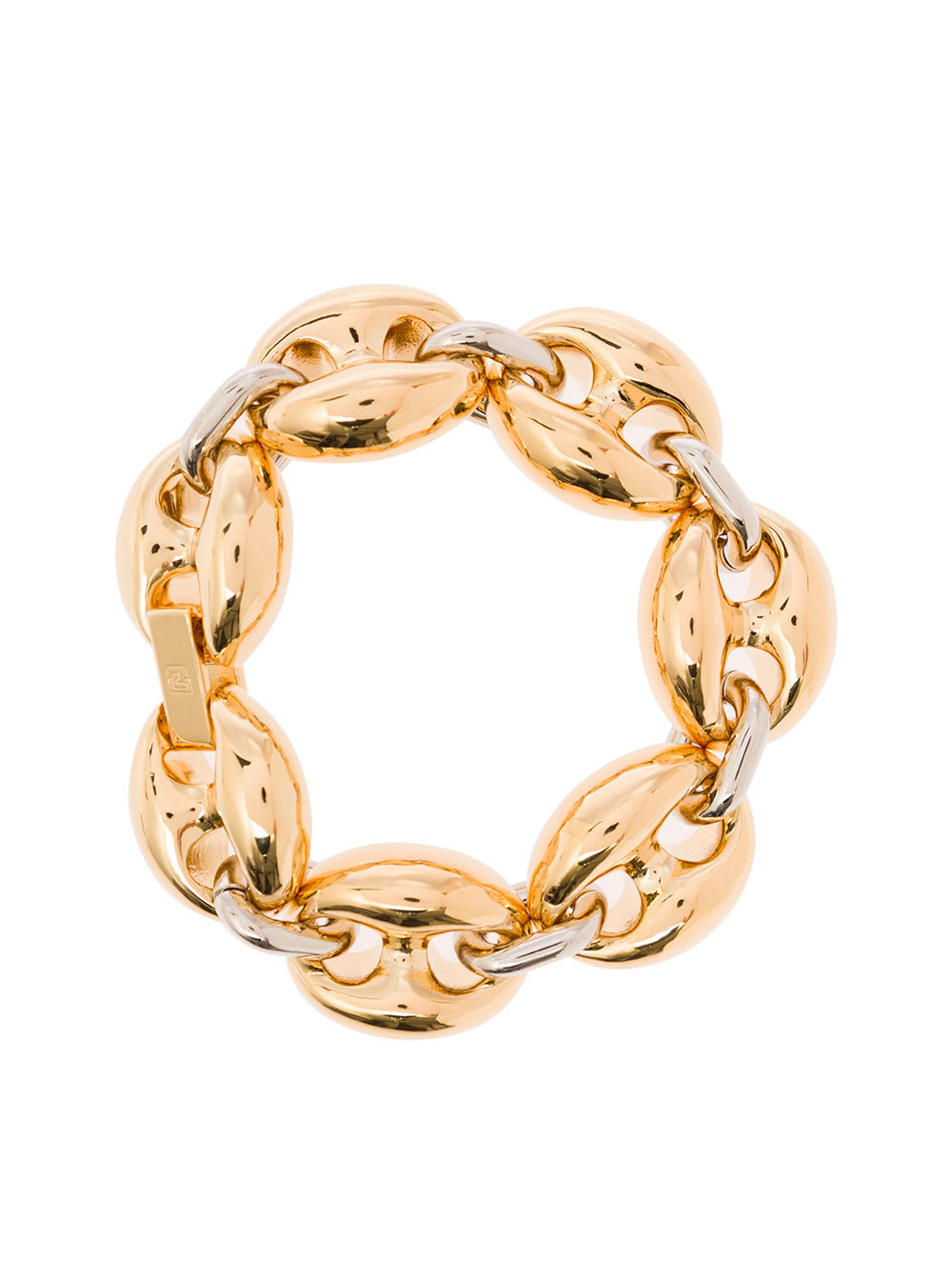 Shop Rabanne Gold And Silver Chunky Bracelet With Engraved Logo In Brass And Alluminium Woman
