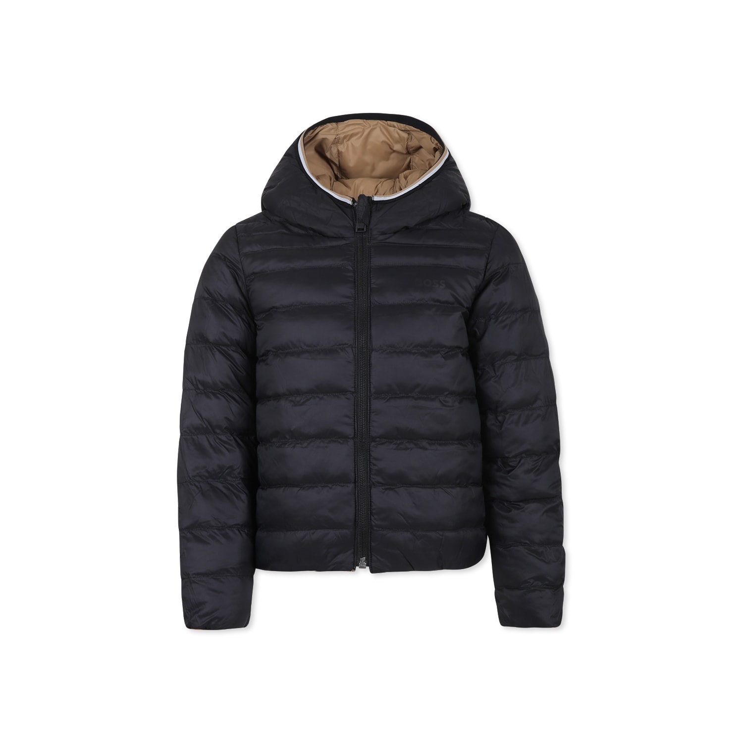 Hugo Boss Beige Reversible Down Jacket For Boy With Logo In Beige