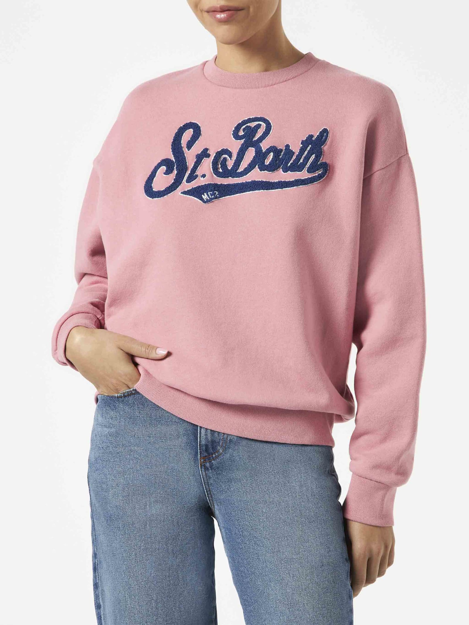 Woman Pink Fleece Sweatshirt With Terry Logo