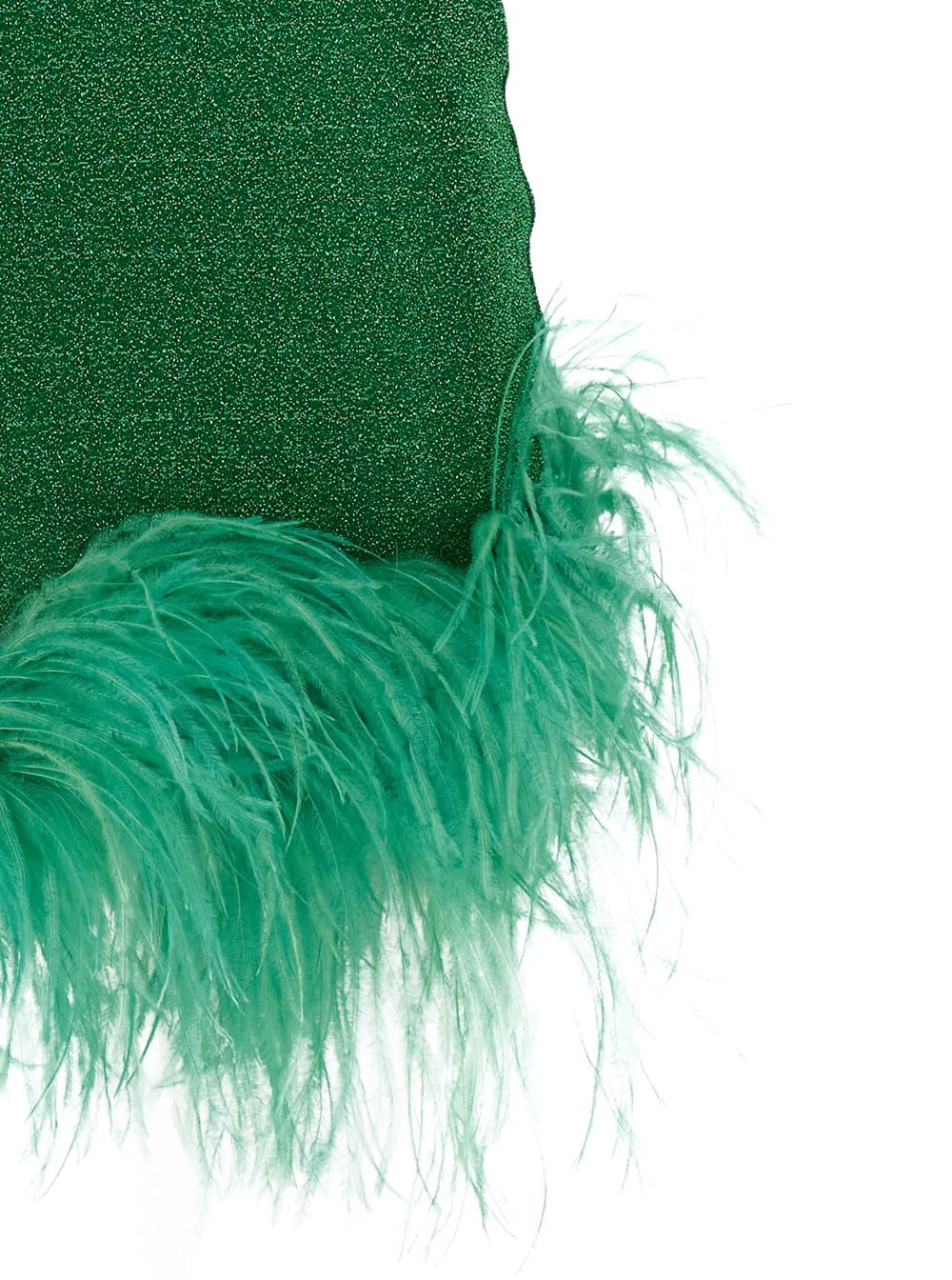 Shop Oseree Lumiere Plumage Green Sleeveless Slip Dress With Tonal Feathered Hem In Tech Fabric Stretch Woman