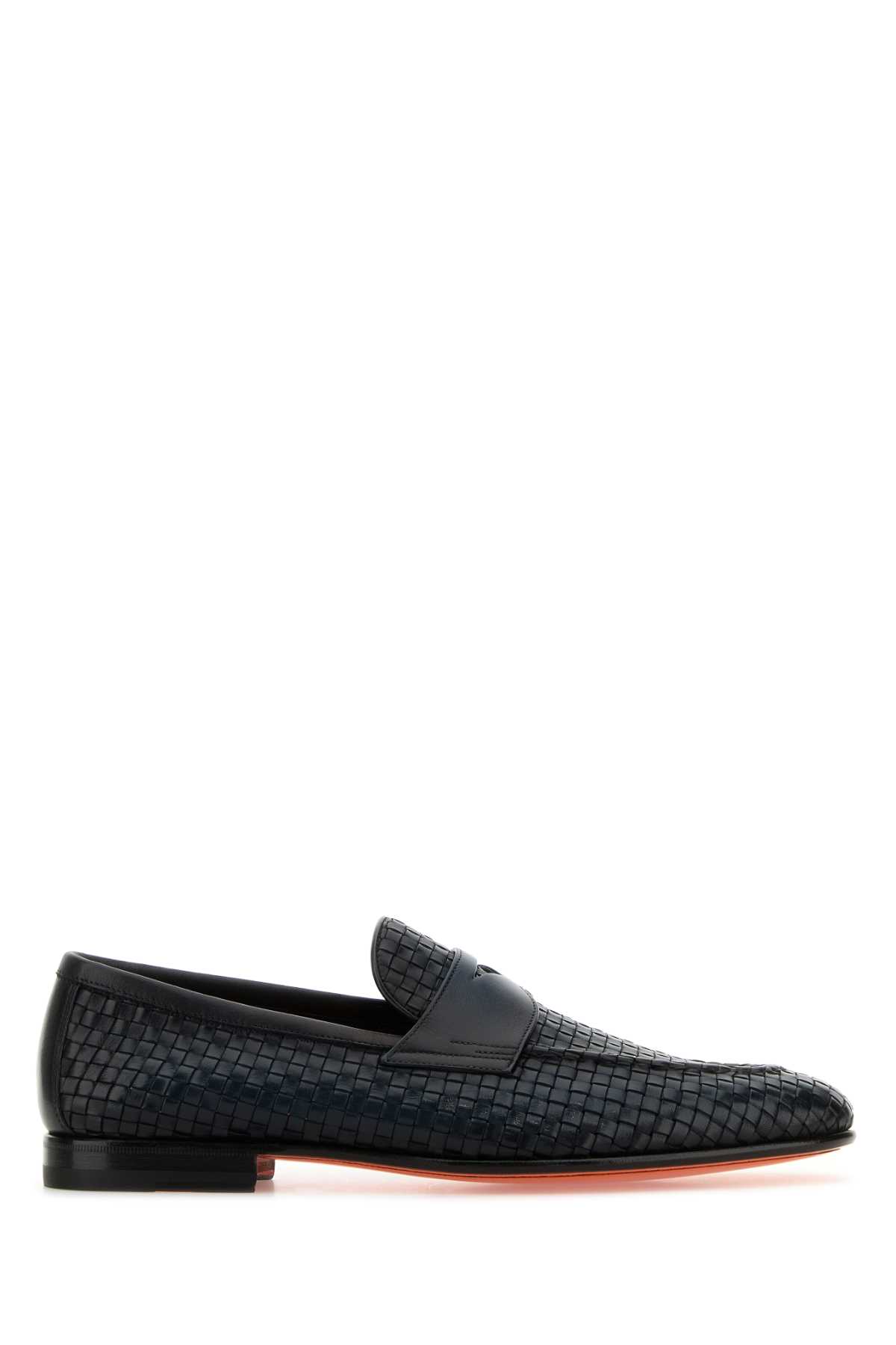 Santoni Navy Blue Leather Gwendal Laofers