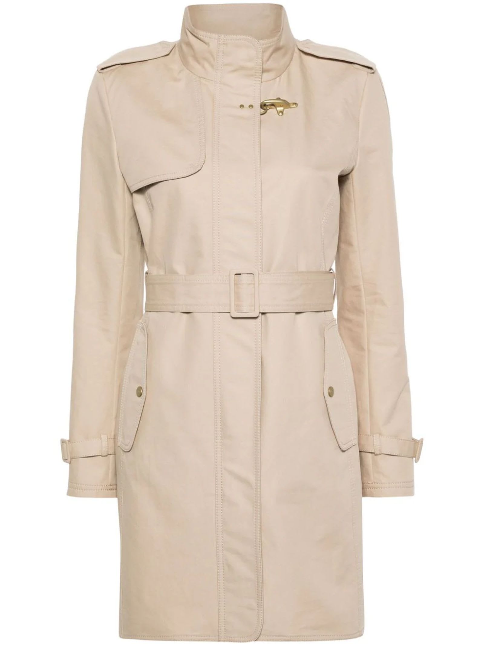 Shop Fay Virginia Trench Coat In Cotton Twill In Beige
