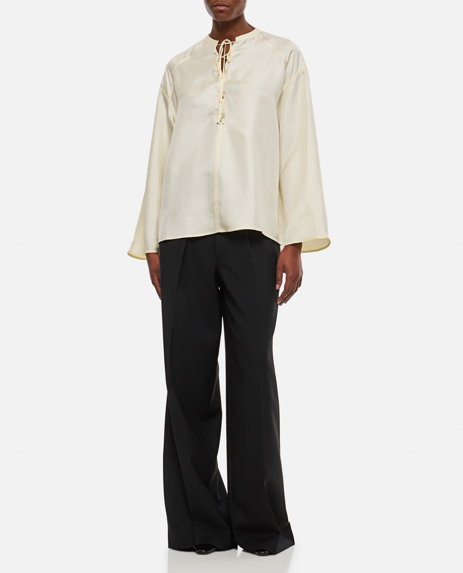 Shop Loulou Studio Flared Long Sleeve Blouse In Soft Vanilla