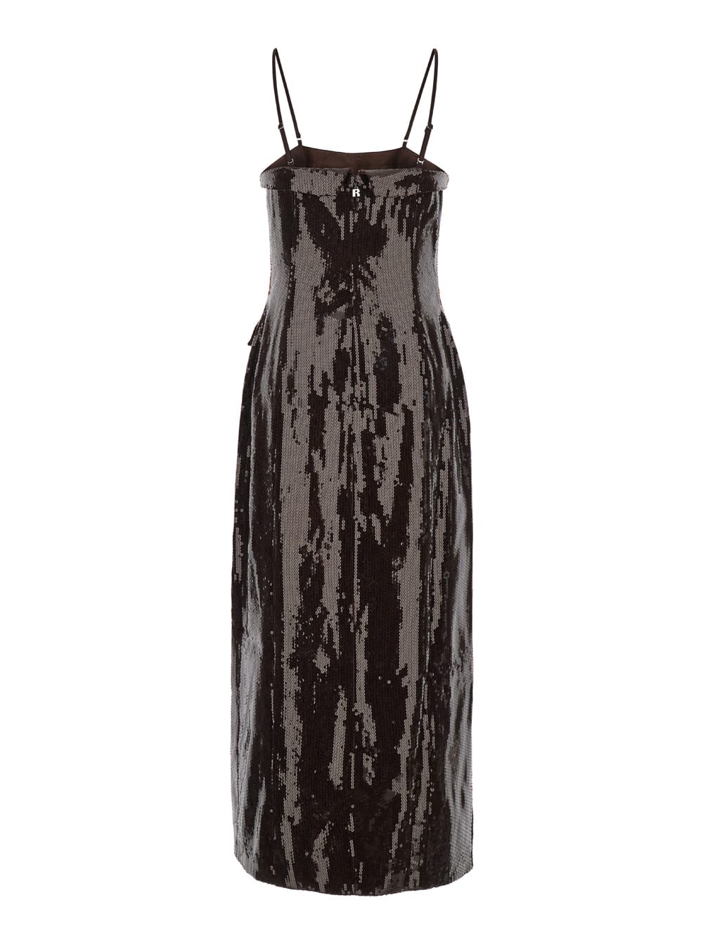 Shop Rotate Birger Christensen Brown Sequin Dress With Square Neck In Tech Fabric Stretch Woman