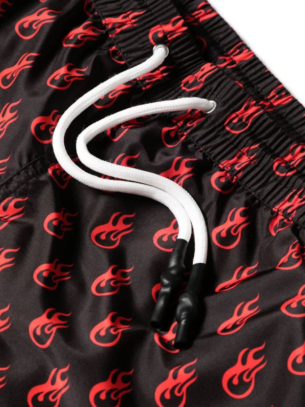 Shop Vision Of Super Black Swimwear With Red Flames Pattern