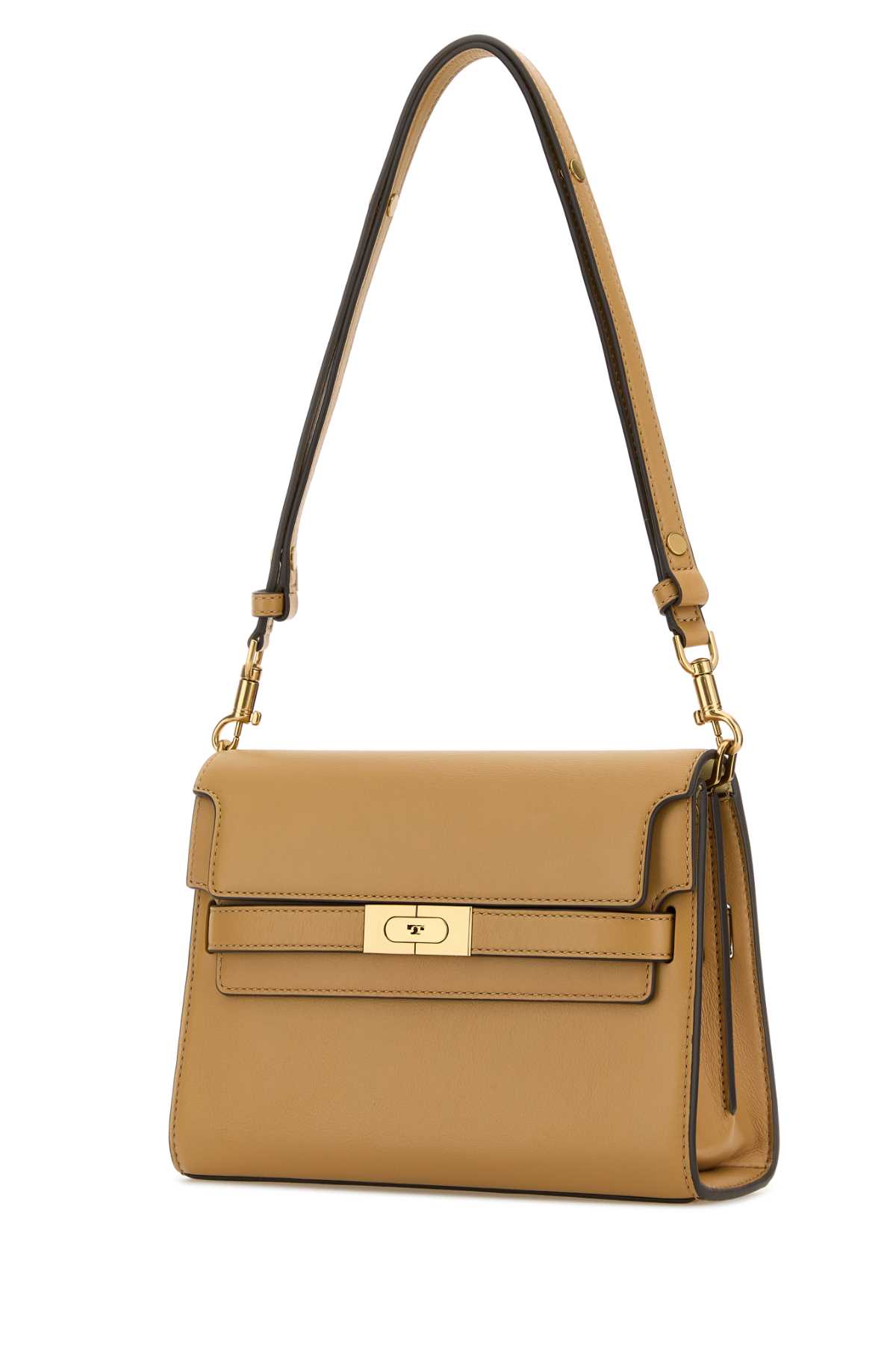 Shop Tory Burch Camel Leather Lee Radziwill Shoulder Bag In Darksand