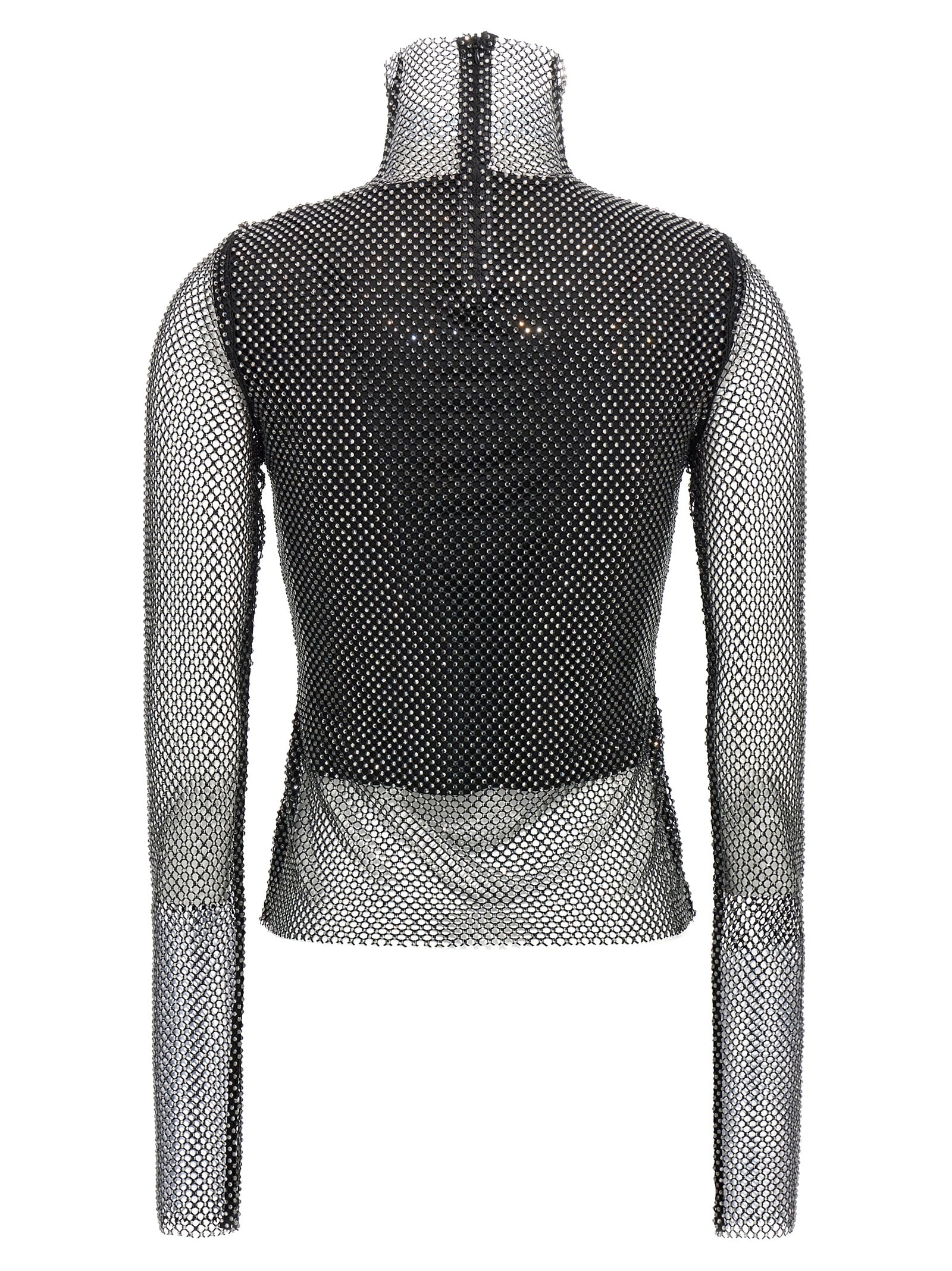 Sportmax Valdai Embellished Fishnet Crop Top In Black