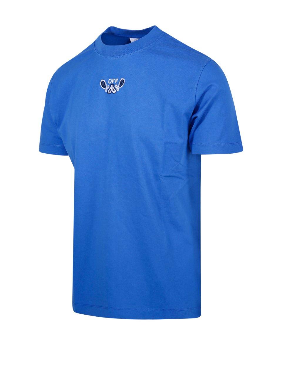 Shop Off-white Off White Logo Printed Crewneck T-shirt In Nautical Blue White