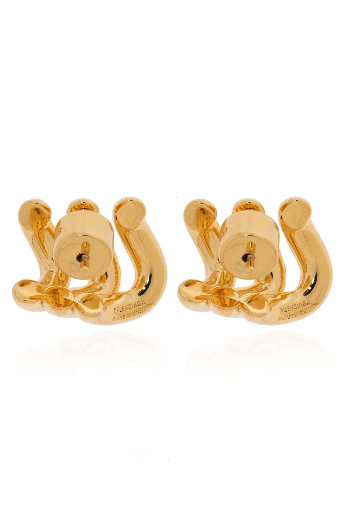 Shop Balenciaga Brass Earrings In Shiny Gold