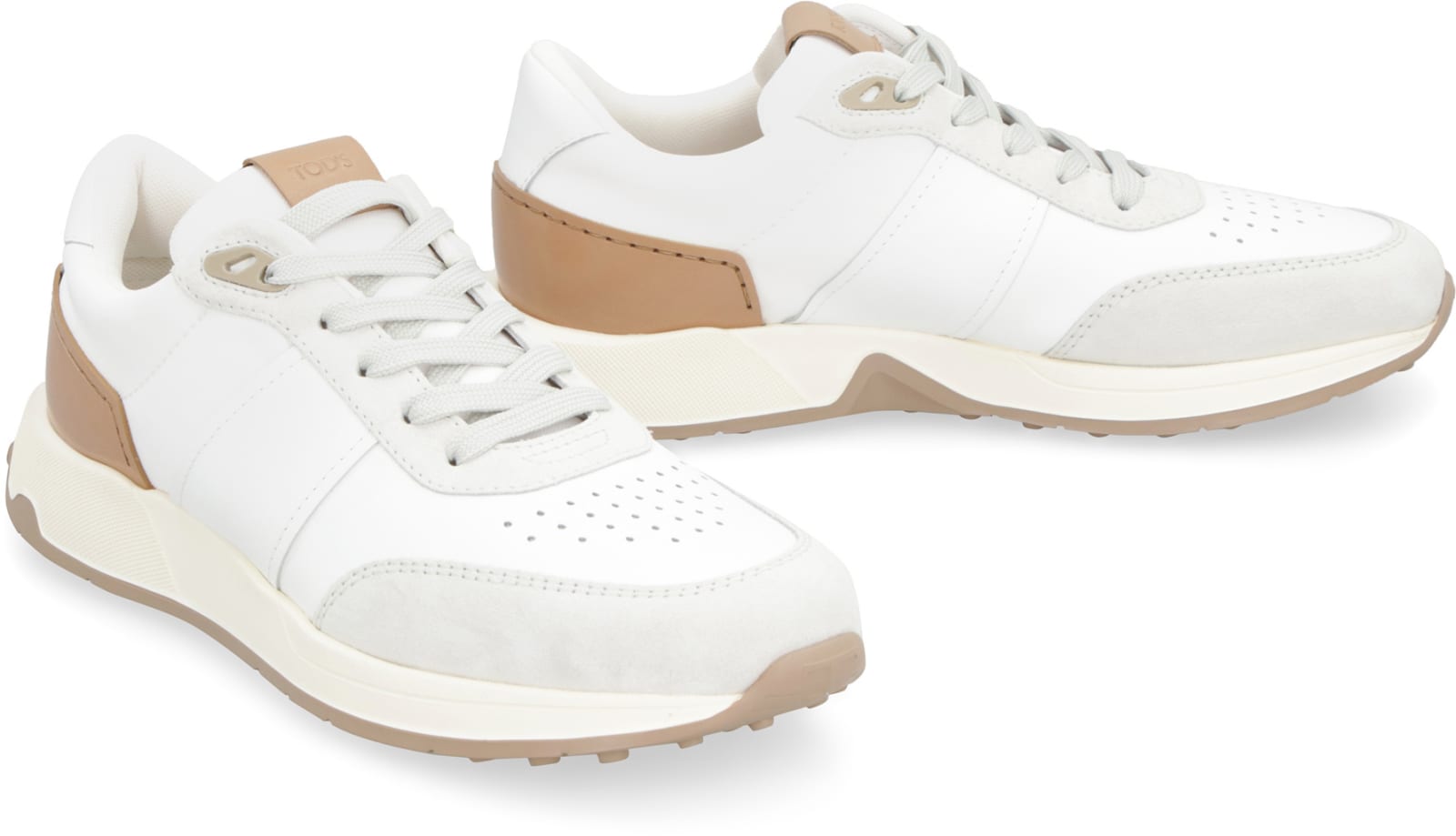 Shop Tod's Leather And Fabric Low-top Sneakers Tods In White