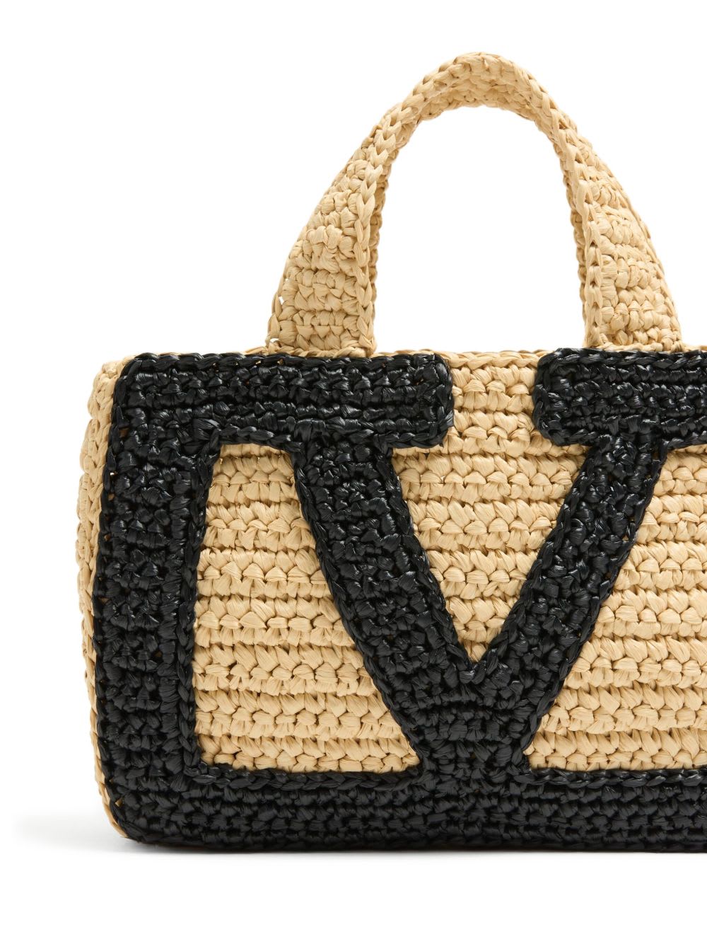 Valentino Garavani Small Tote Viva Superstar Crochet Rafia In Neutral