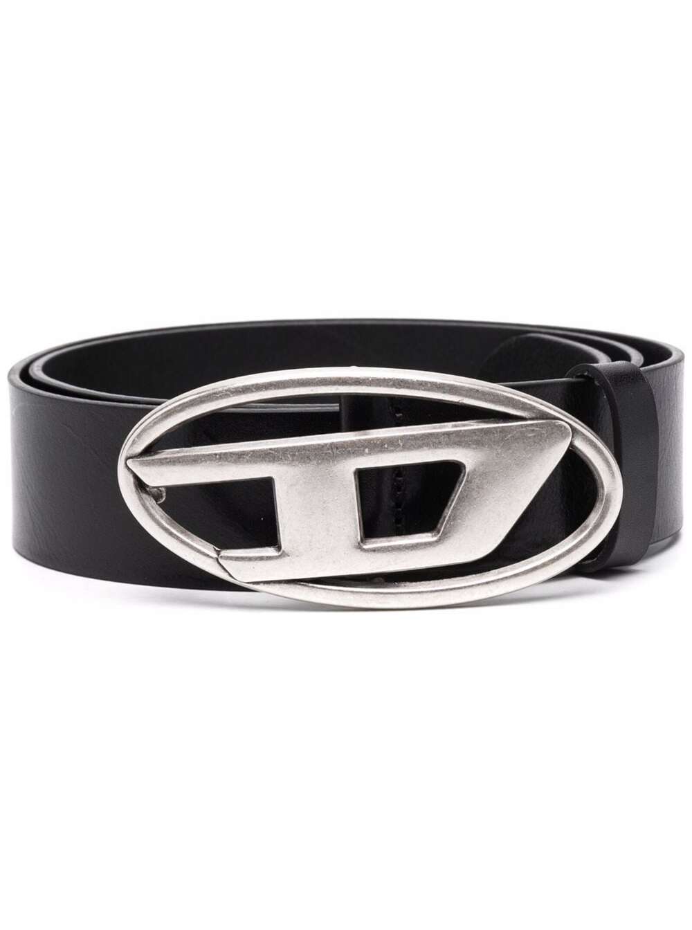 Diesel Black Belt With Oval D Logo Buckle Closure In Leather Man