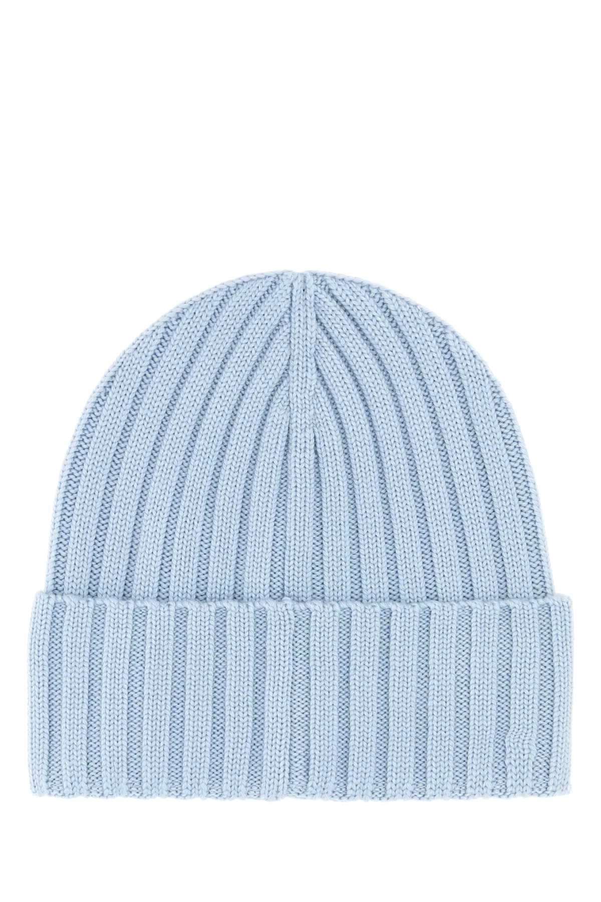 Moncler Pastel Light Blue Wool Beanie Hat In 710
