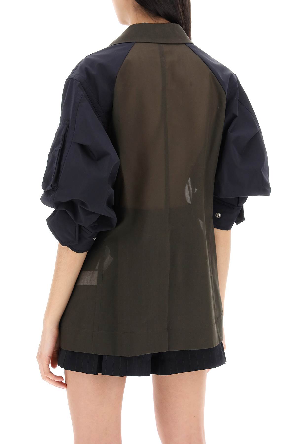 Shop Sacai Taffeta Jacket With Sleeves In Khaki Navy (green)