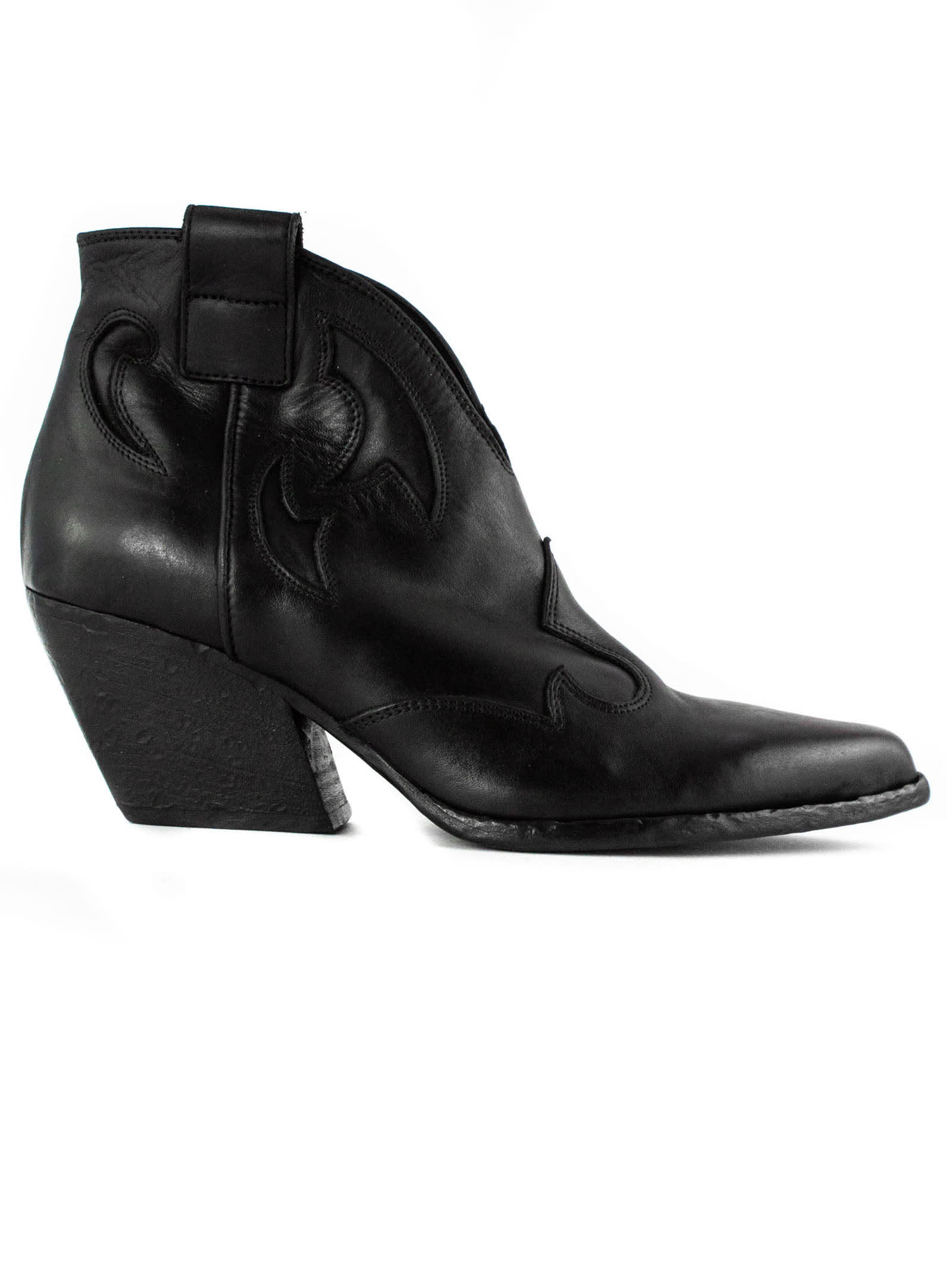 Black Leather Texan Ankle Boots