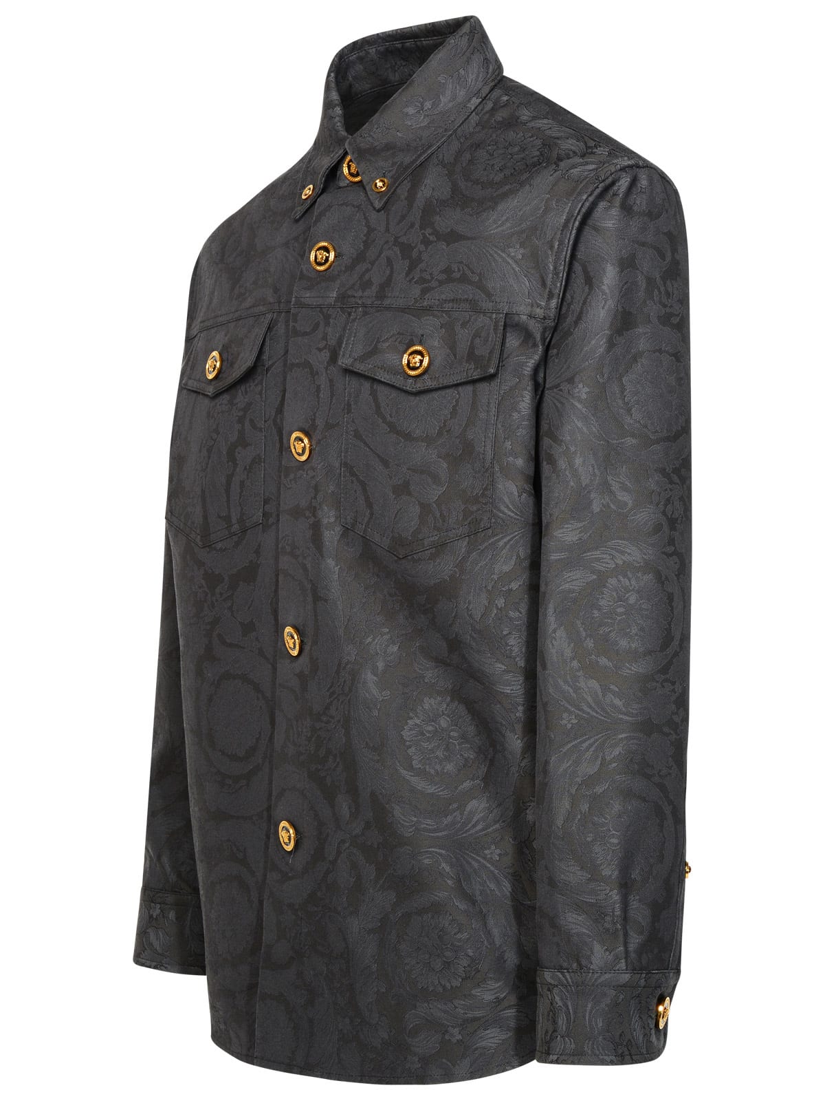 Shop Versace Barocco Anthracite Cotton Shirt In Grey