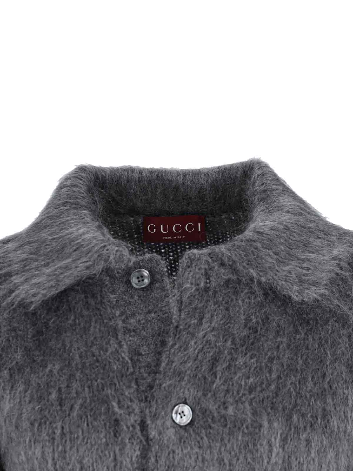 Gucci Mohair Blend Cardigan In Gray