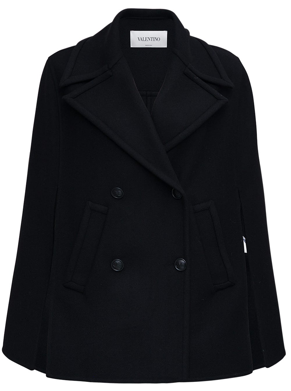 Valentino Double-breasted Technical Wool Black Cape