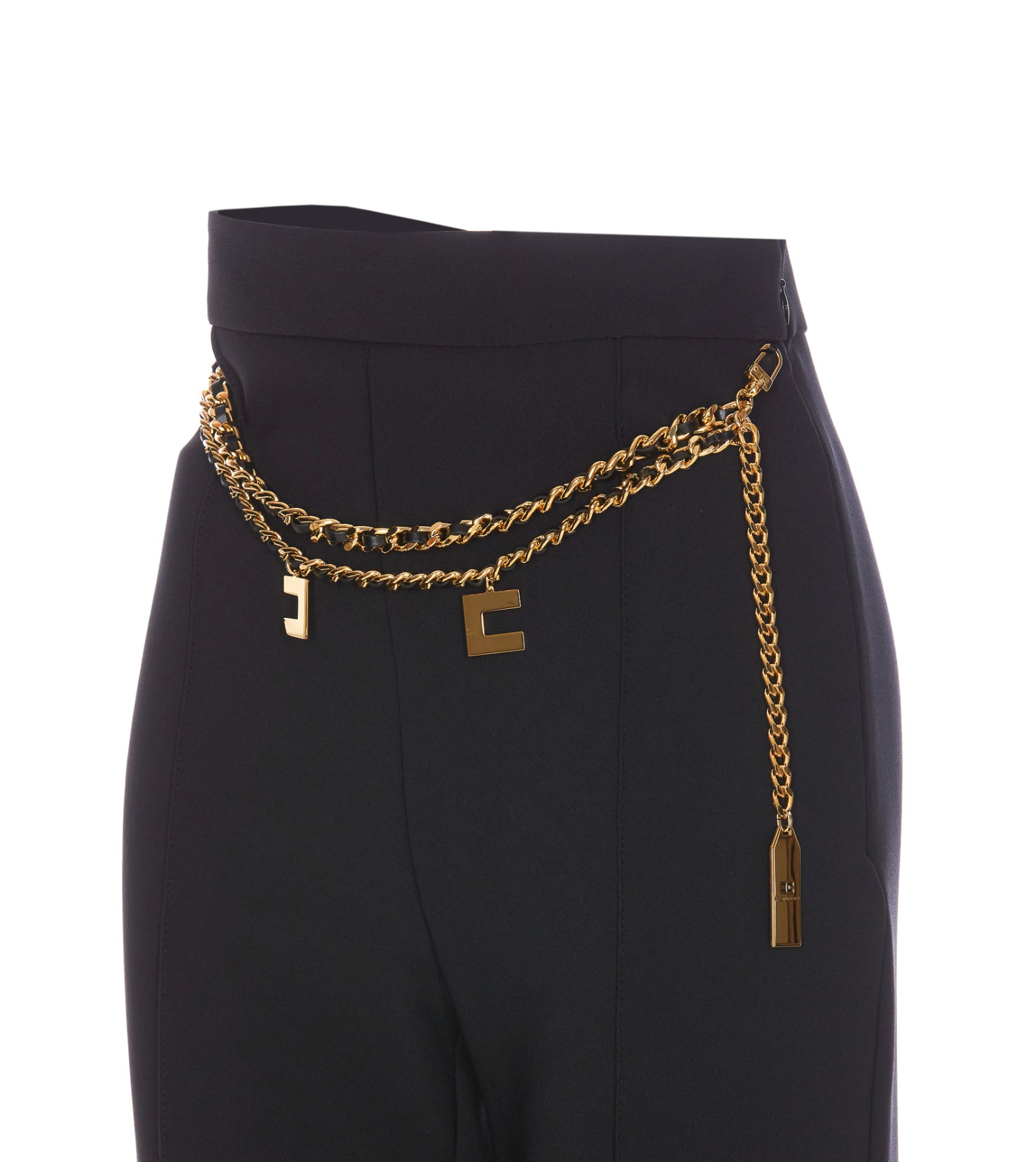 Shop Elisabetta Franchi Palazzo Pants With Logo Belt In Nero